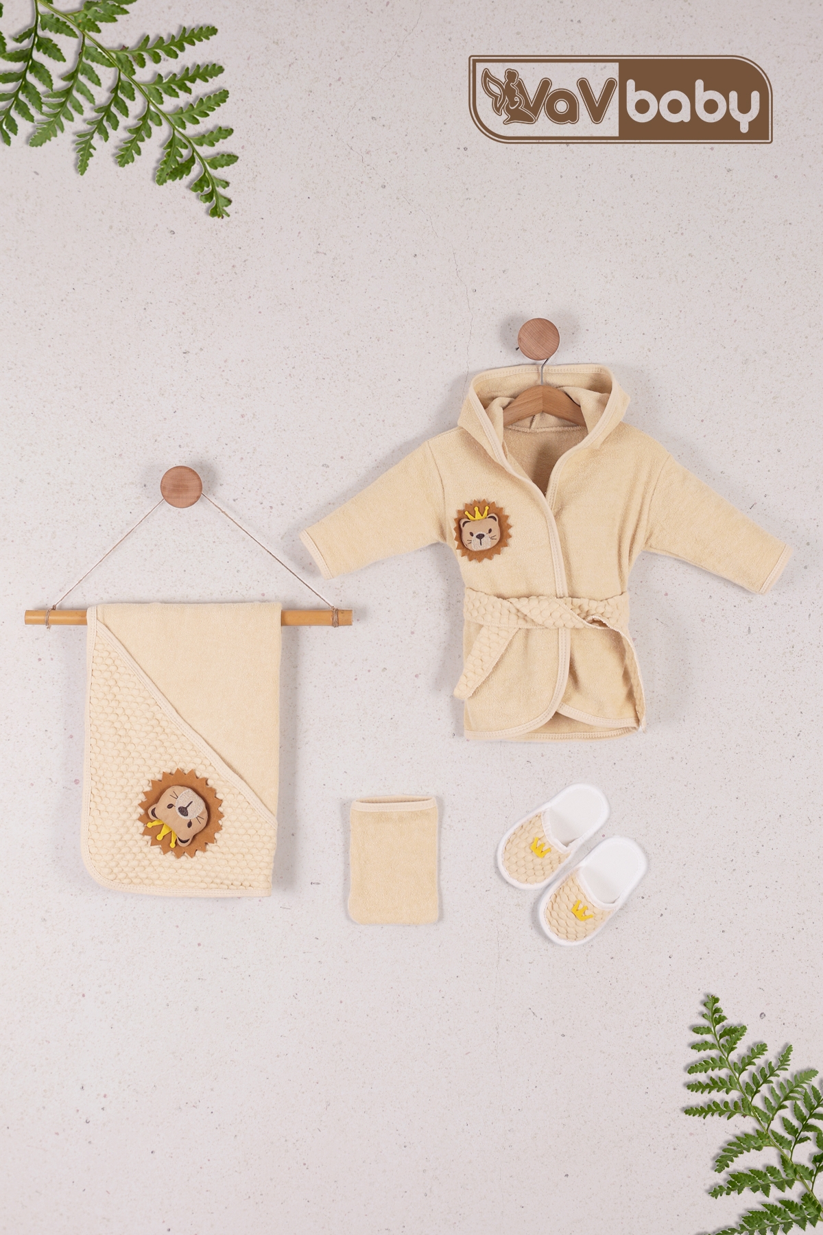 VaVbaby%20Organik%20Bambu%20Bebek%20Havlu%20Bornoz%20Seti%20Bebek%20Havlu%20Kundak%20Lion