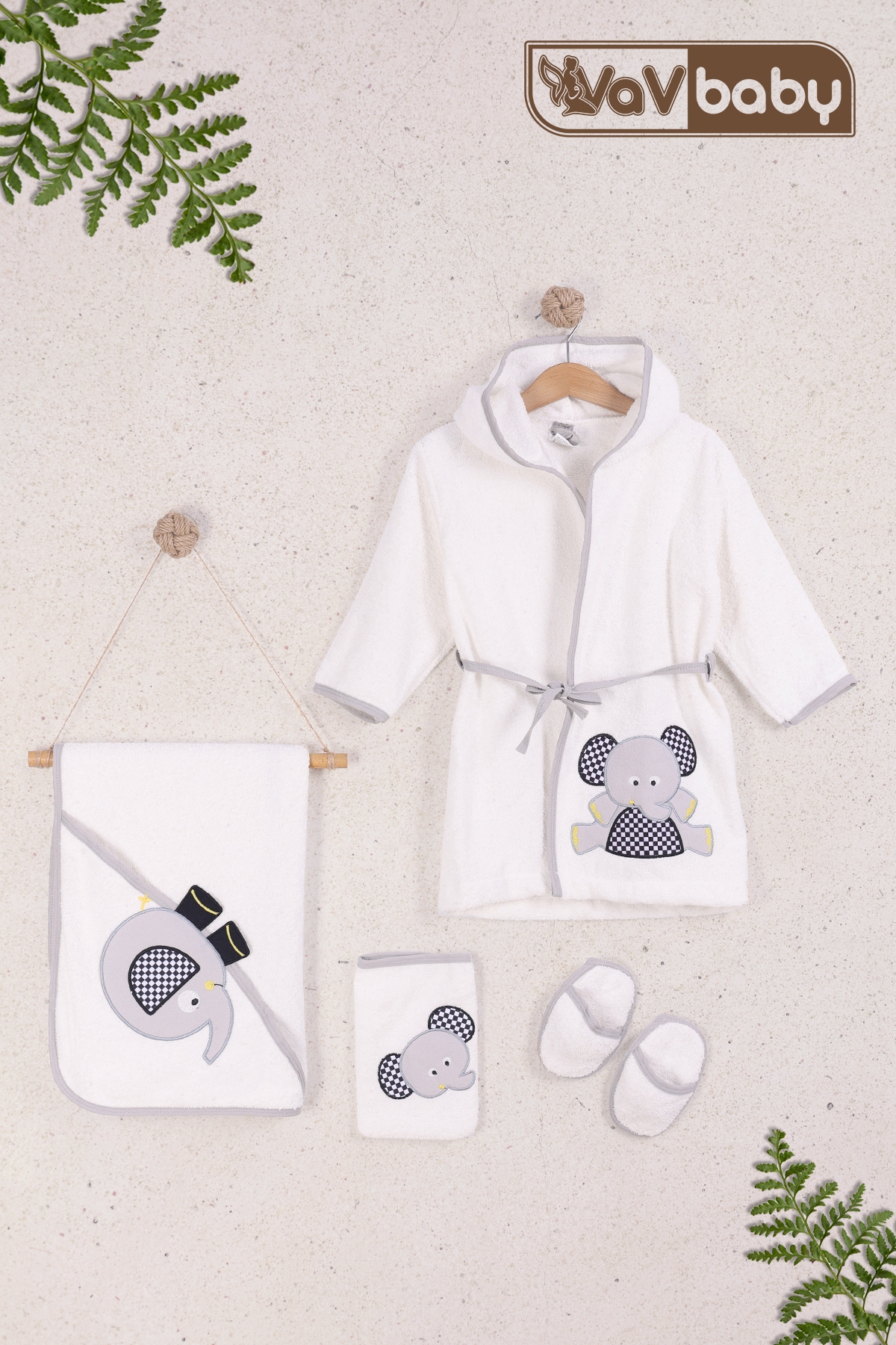 %20VaVbaby%20%100%20Pamuklu%20Bebek%20Havlu%20Bornoz%20Seti%20Kapşonlu%20Bebek%20Bornoz%20Fil%20Desen