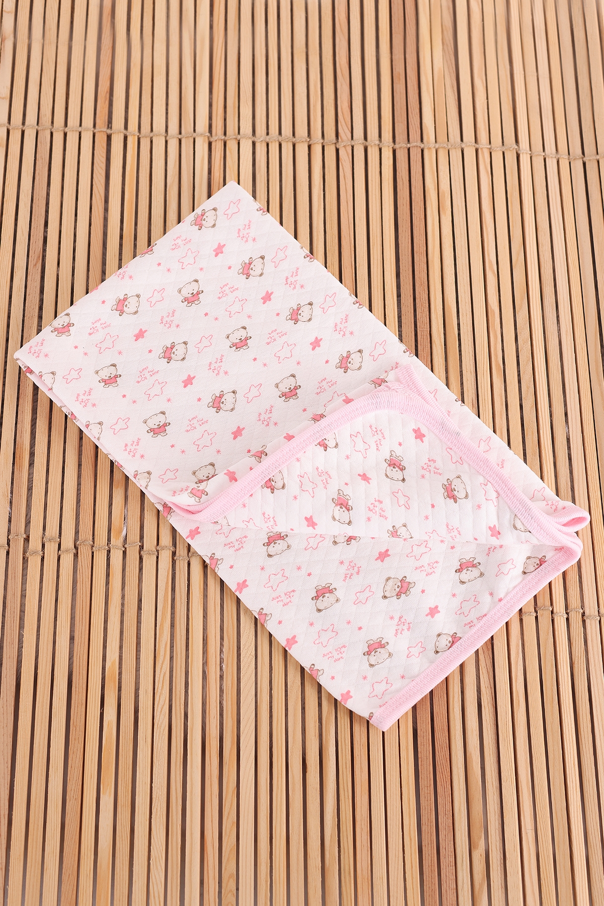 VaVbaby%20Ayıcık%20Desenli%20Bebek%20Tek%20Kat%20Kapitone%20Battaniye%20Kundak%2080x90%20cm%20Pembe