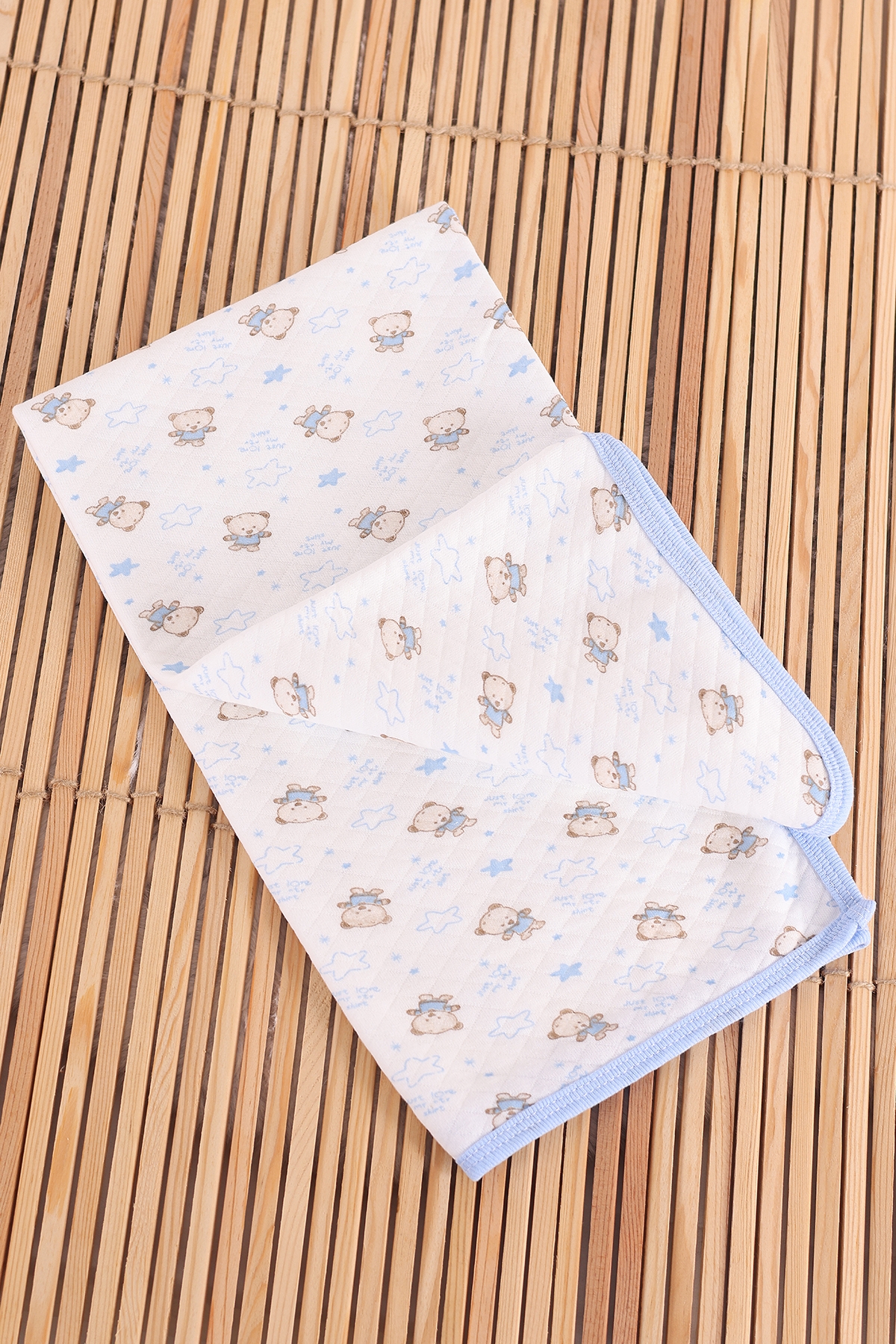 VaVbaby%20Ayıcık%20Desenli%20Bebek%20Tek%20Kat%20Kapitone%20Battaniye%20Kundak%2080x90%20cm%20Mavi