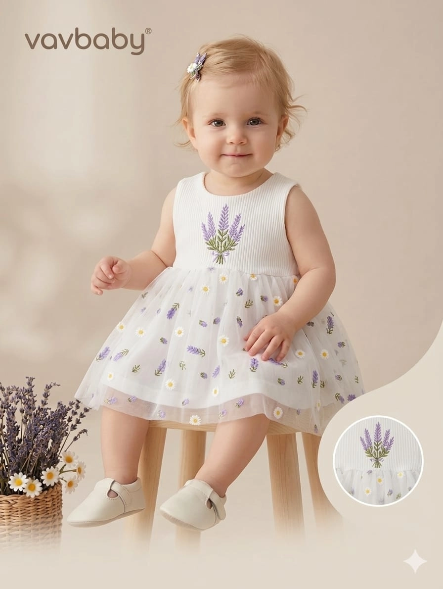 Kız%20Bebek%20Lavanta%20ve%20Papatya%20Nakışlı%20Tül%20Detaylı%20Tütü%20Elbise%20Beyaz