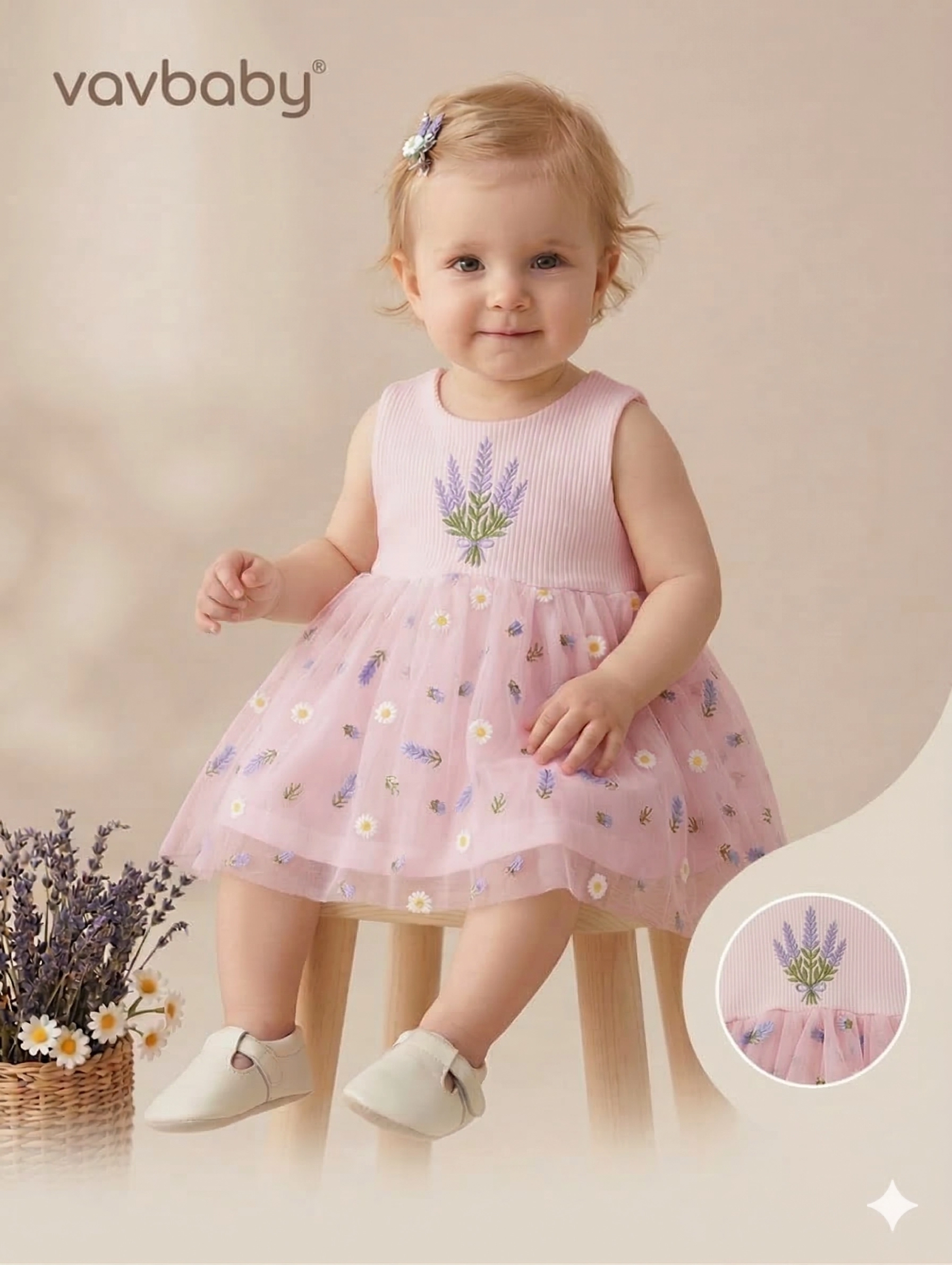 Kız%20Bebek%20Lavanta%20ve%20Papatya%20Nakışlı%20Tül%20Detaylı%20Tütü%20Elbise%20Pembe