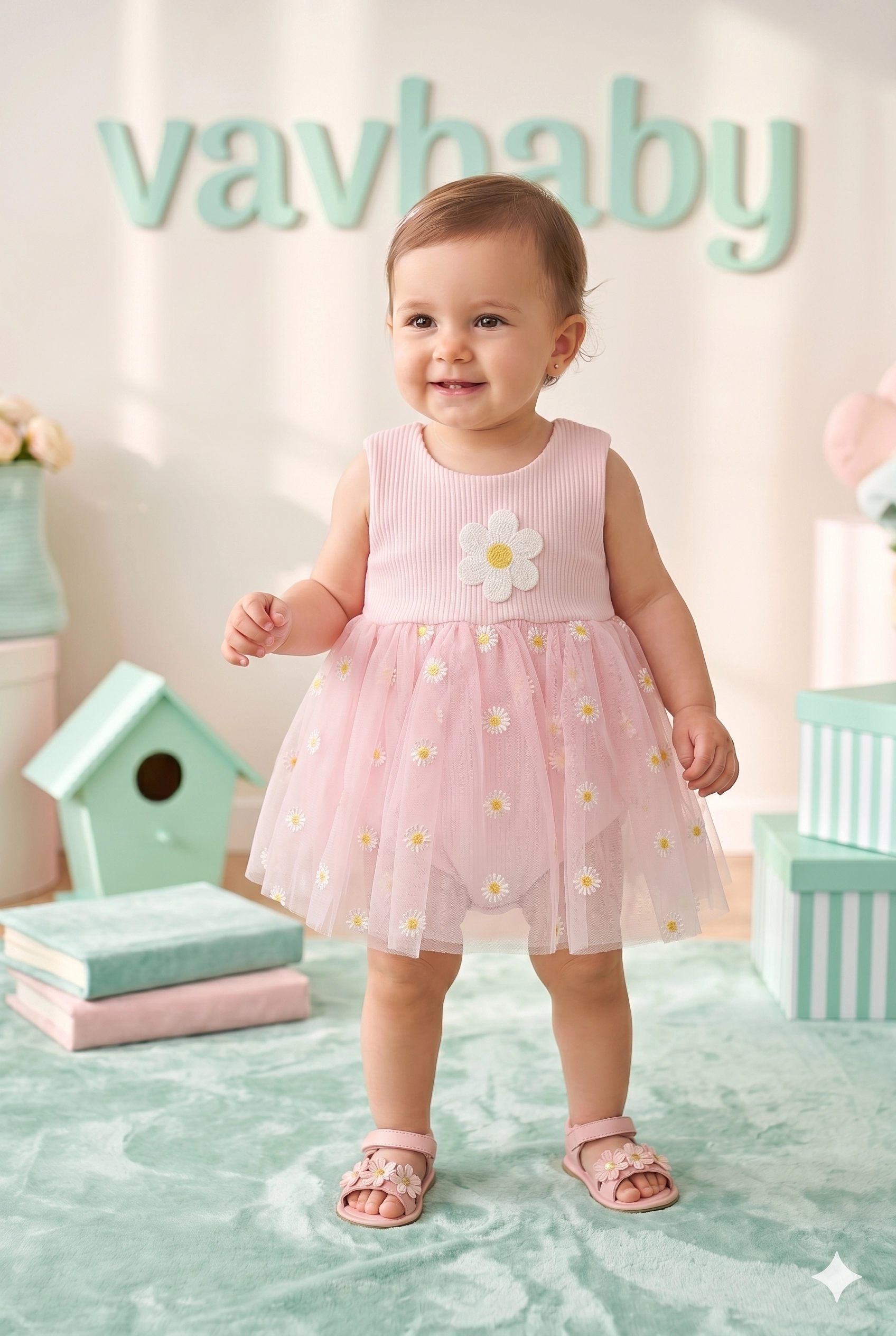 Kız%20Bebek%20Papatya%20Kabartma%20Desenli%20Çıtçıtlı%20Badi%20Zıbın%20Tütü%20Elbise-Pembe