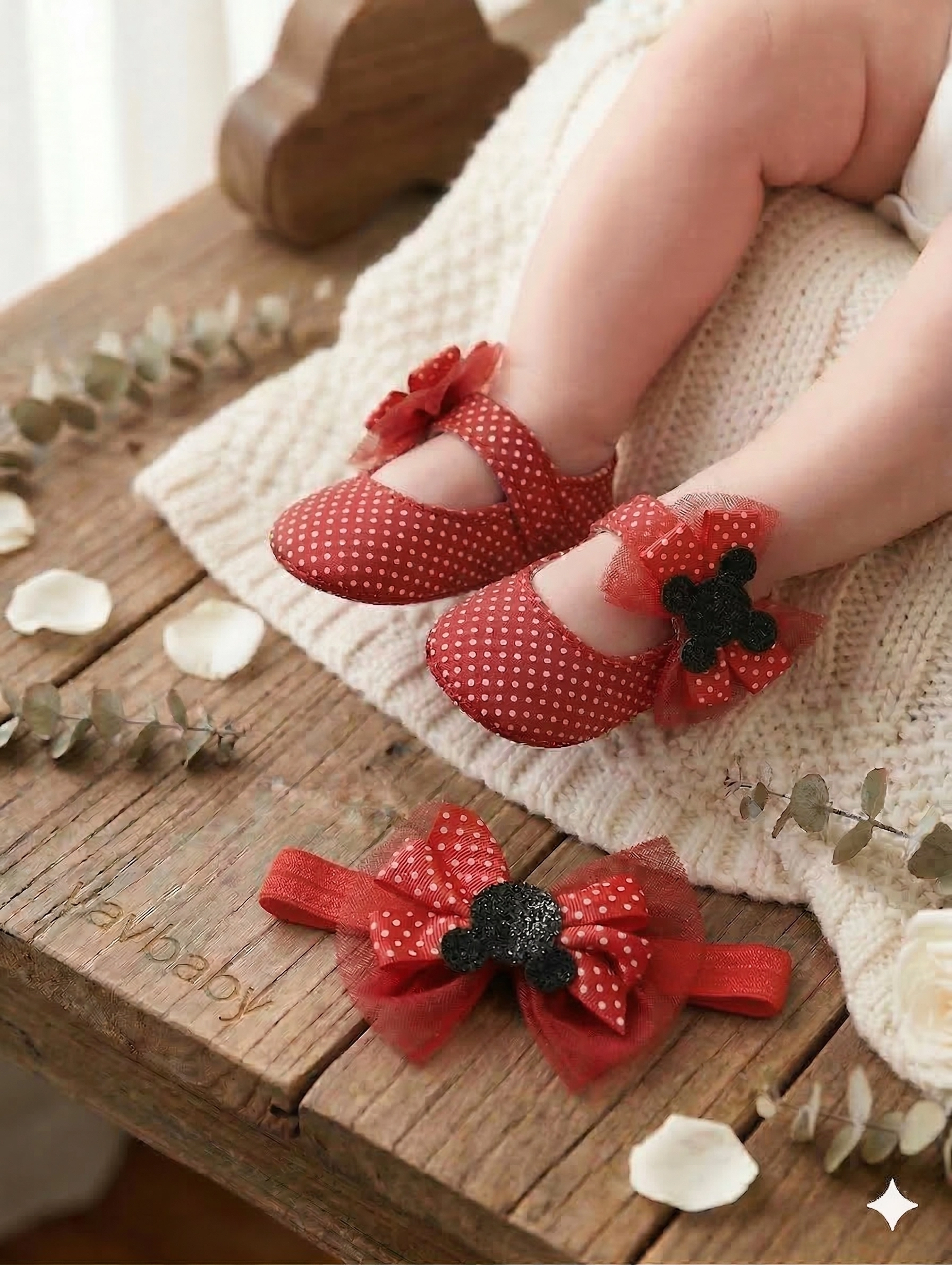 VaVbaby%20Polka%20Miki%20Puantiyeli%20Kız%20Bebek%20Bandana%20ve%20Ayakkabı%200-6%20Ay%20Şirin%20Sevimli%20Rahat%20Yumuşak%20Taban