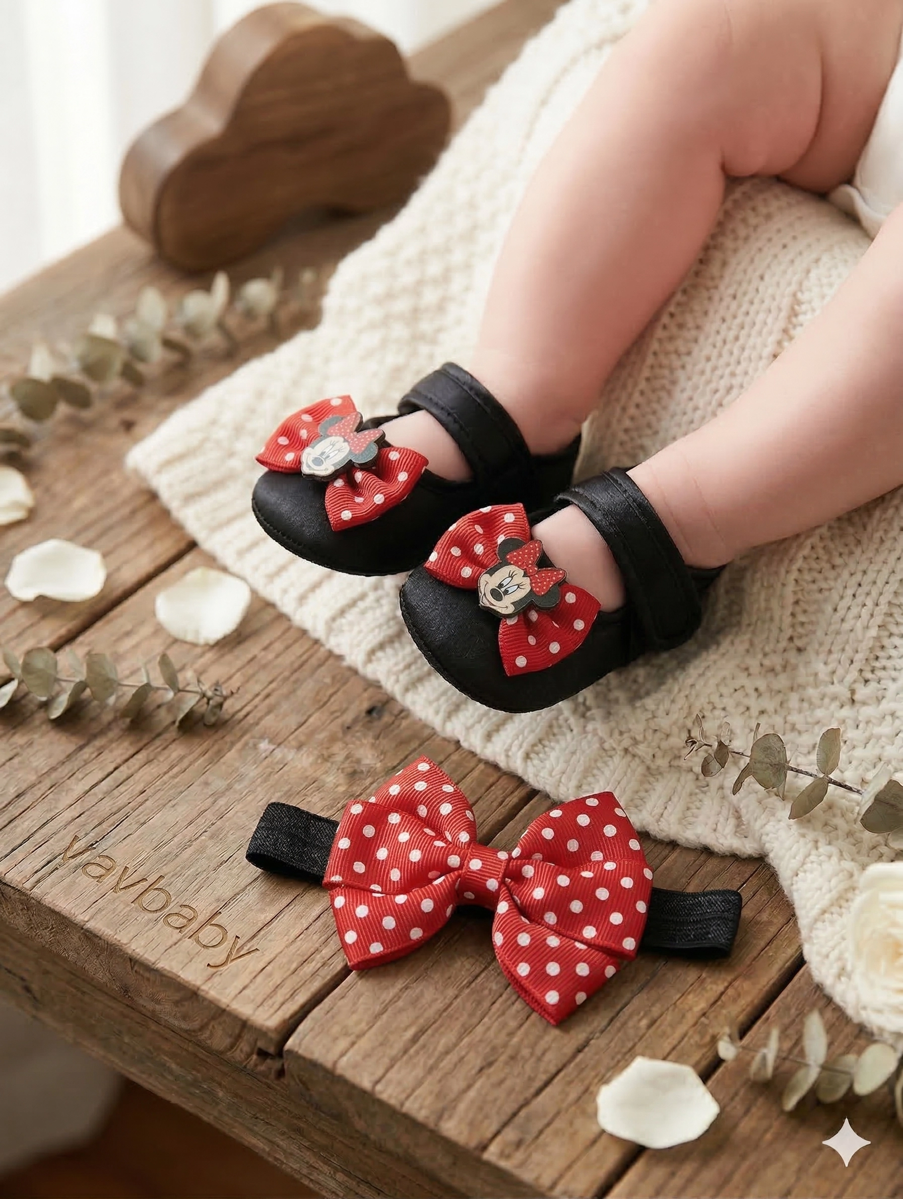 VaVbaby%20Minnie%20Siyah%20Renk%20Kız%20Bebek%20Bandana%20ve%20Ayakkabı%200-6%20Ay%20Şirin%20Sevimli%20Rahat%20Yumuşak%20Taban