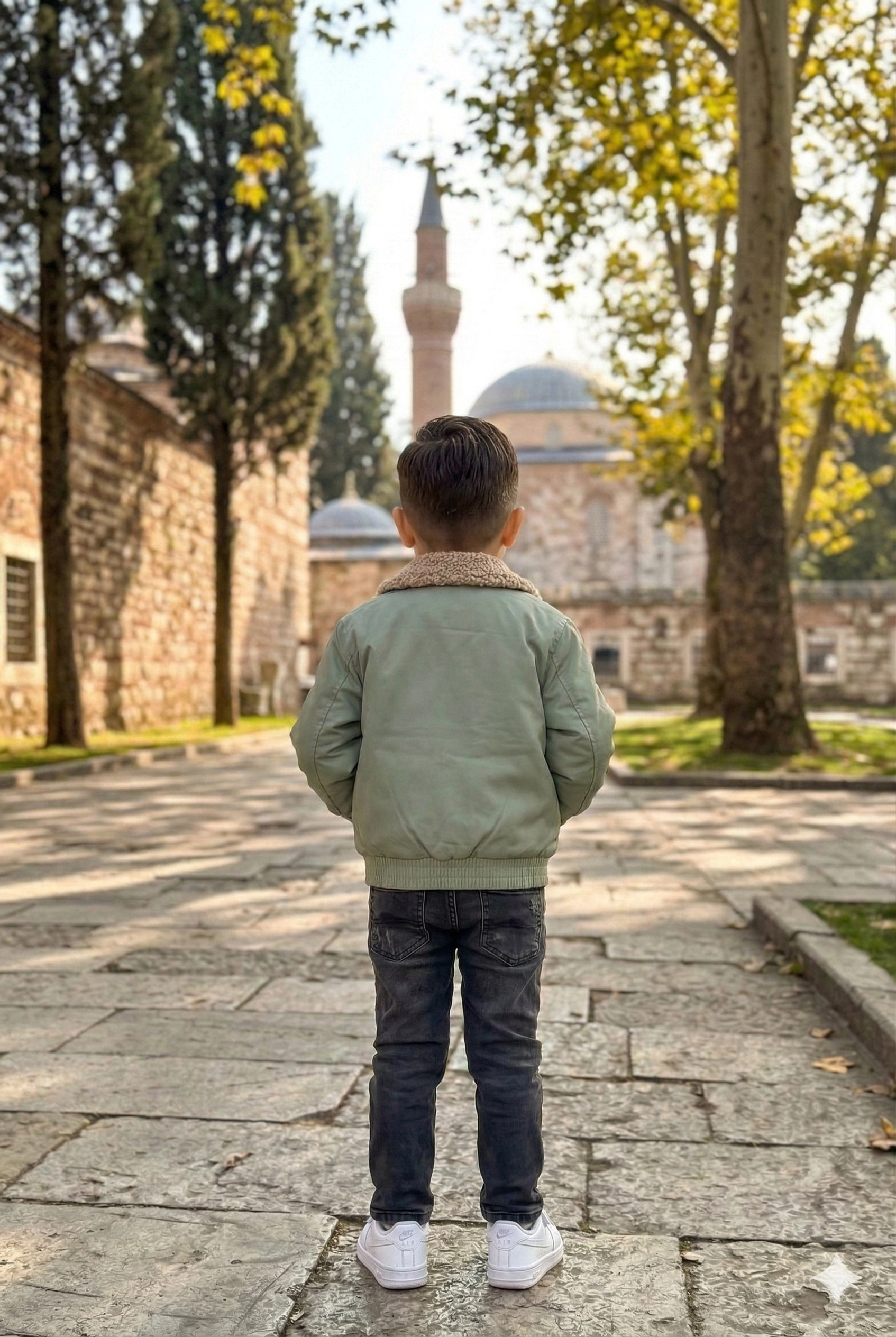 Peluş%20Yakalı%20Yeşil%20Bomber%20Ceket,%20Sweatshirt%20ve%20Denim%20Pantolon%20(3%20Parça)