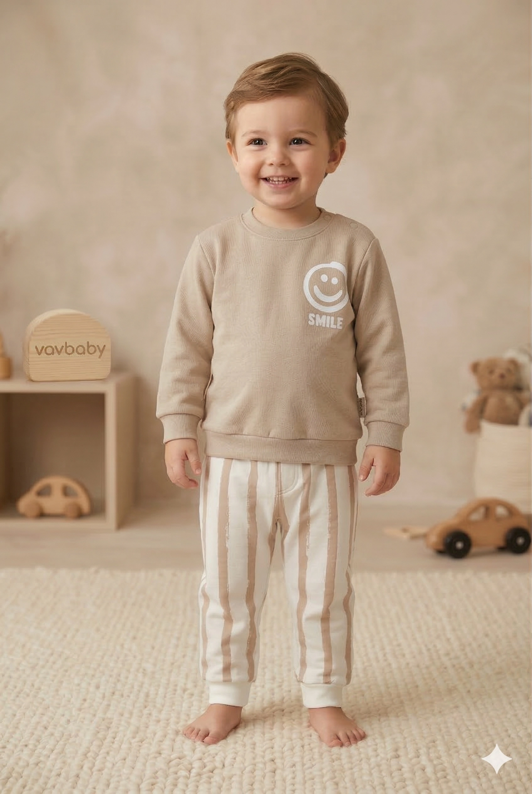 Erkek%20Bebek%20Smile%20Baskılı%20Lacivert%20Alt%20Üst%20Takım%20Bej