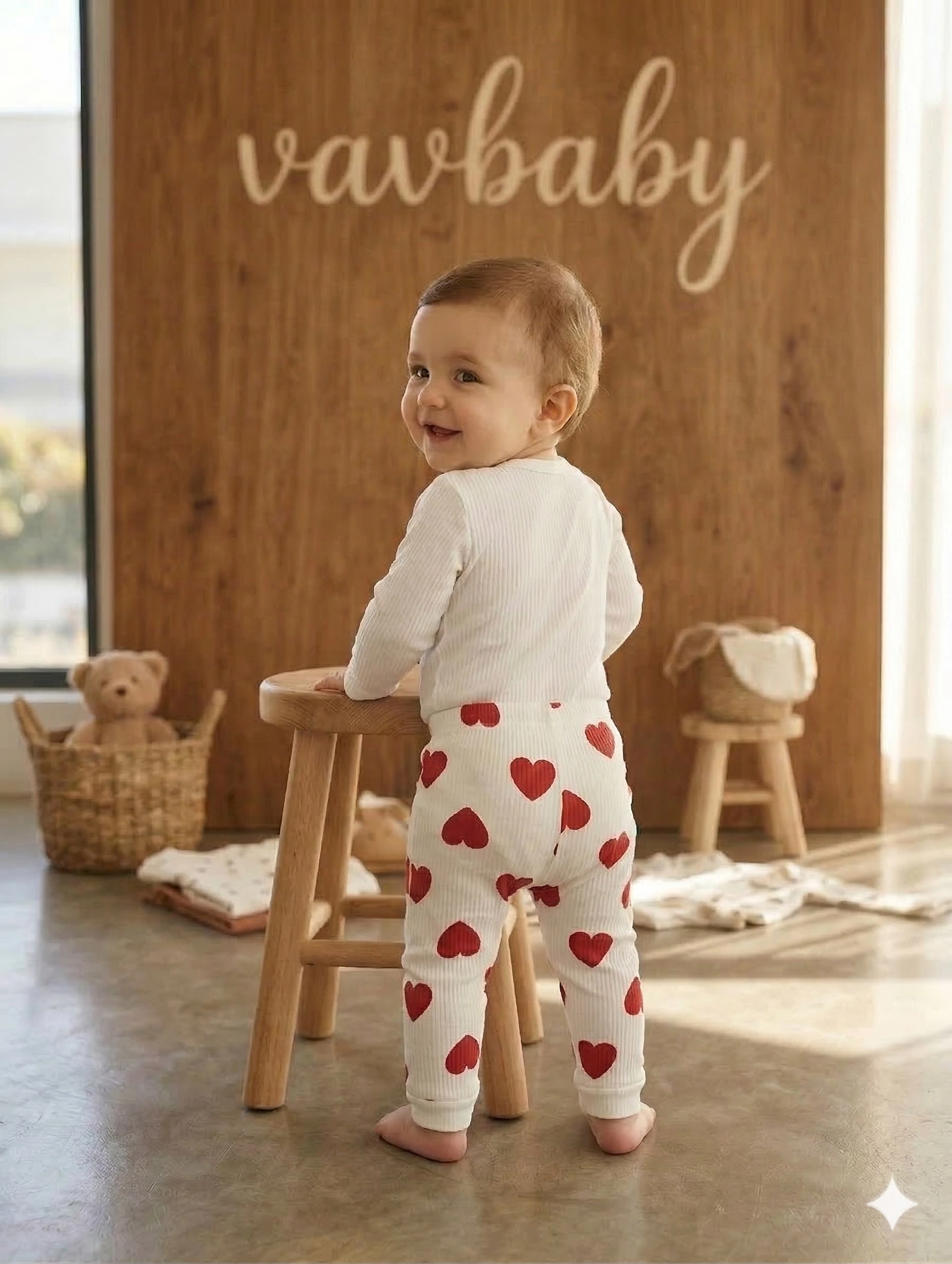 Vavbaby%202li%20Desenli%20%100%20Pamuklu%20Kız%20Bebek%20Body%20Pantolon%20Takım-Kalp