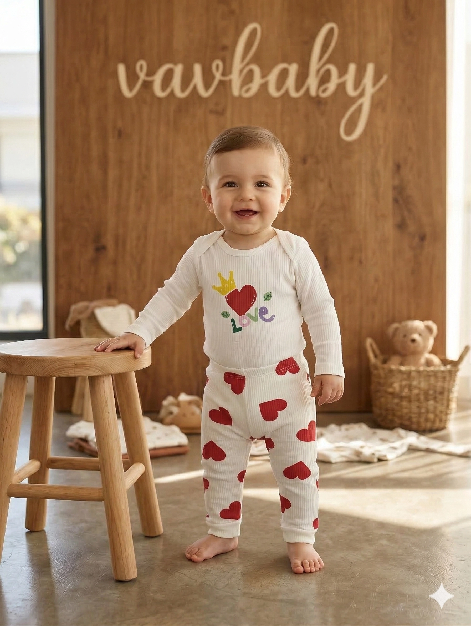 Vavbaby%202li%20Desenli%20%100%20Pamuklu%20Kız%20Bebek%20Body%20Pantolon%20Takım-Kalp