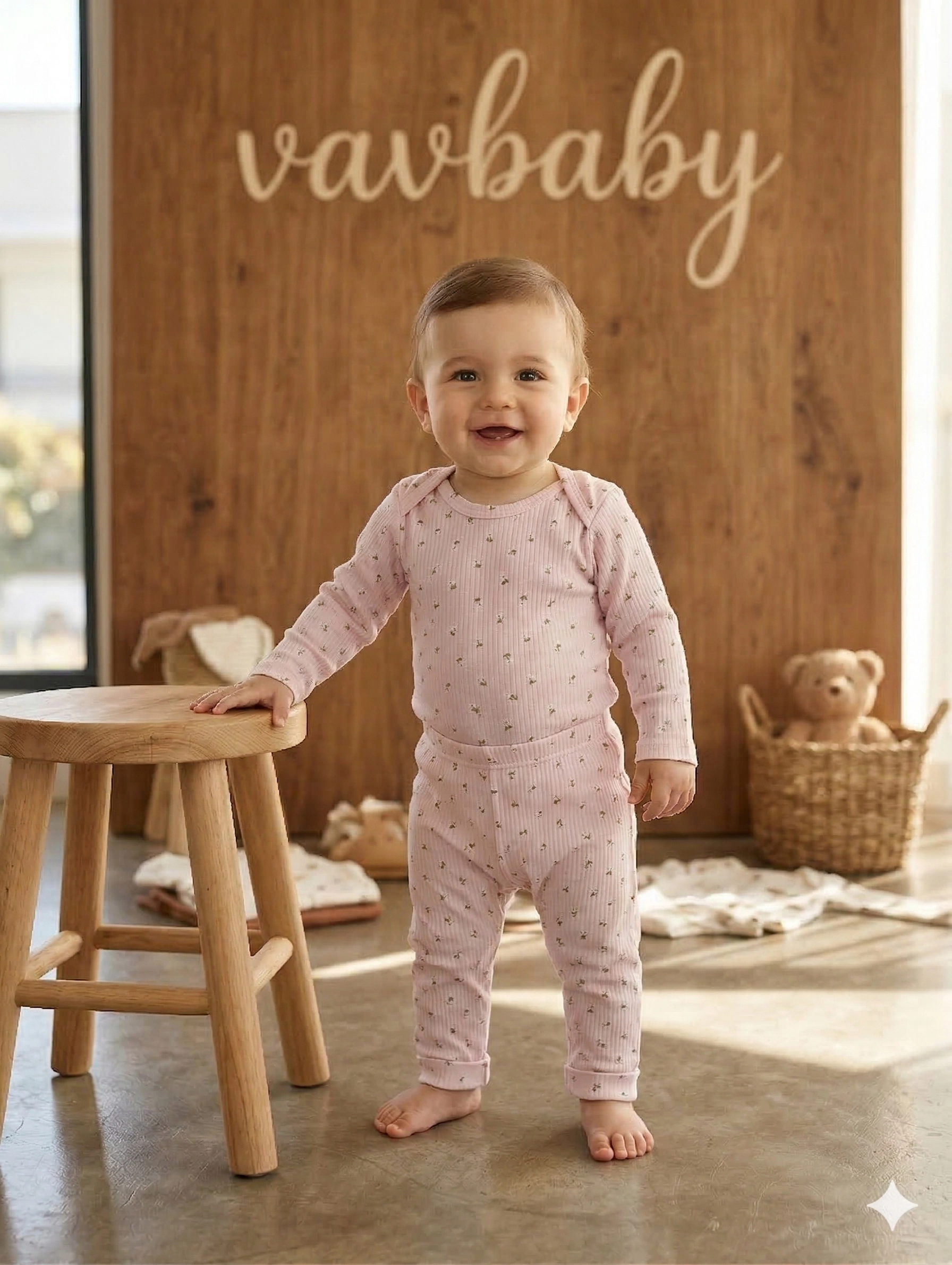 Vavbaby%202li%20Desenli%20%100%20Pamuklu%20Kız%20Bebek%20Body%20Pantolon%20Takım-Pembe