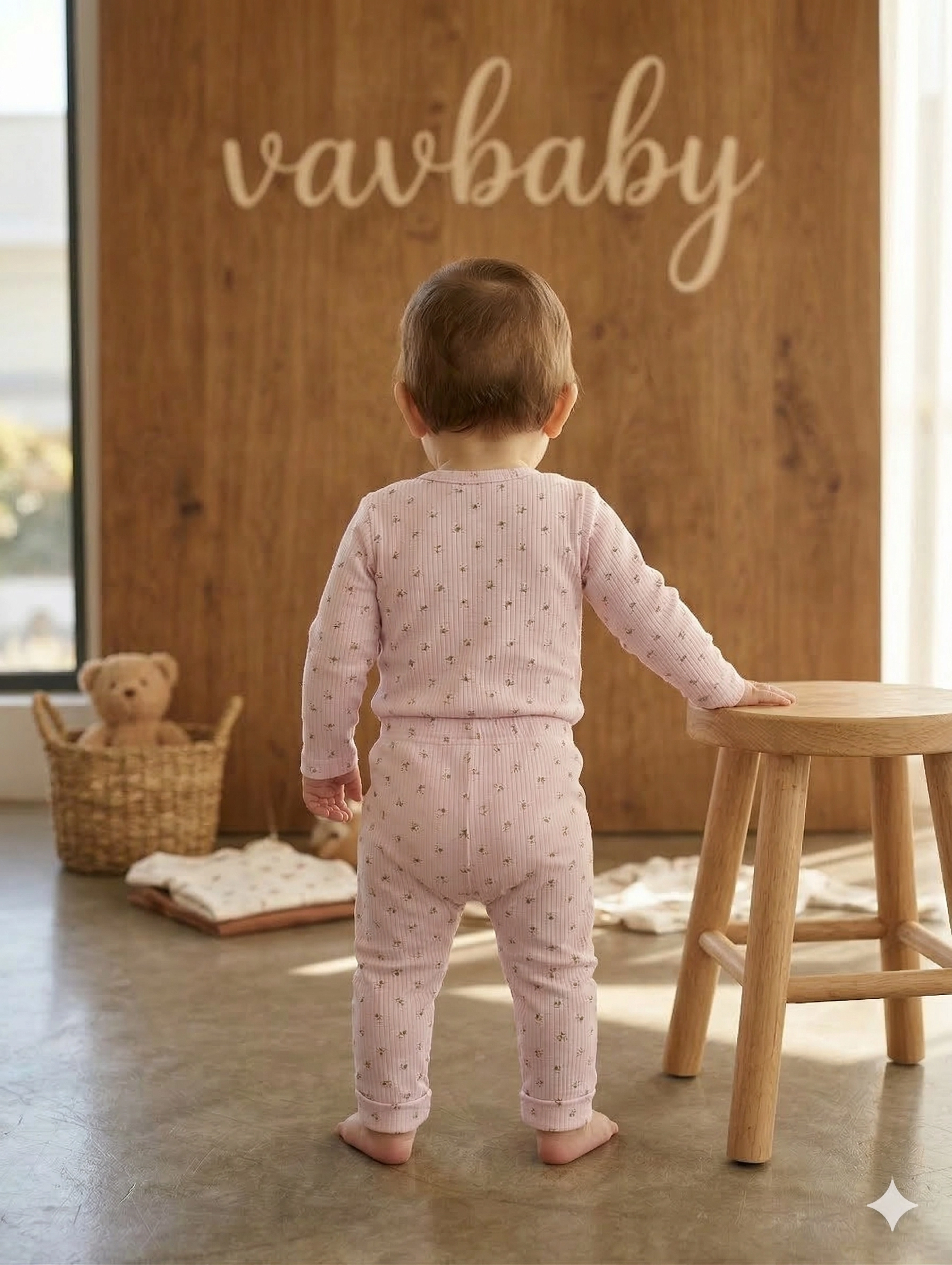 Vavbaby%202li%20Desenli%20%100%20Pamuklu%20Kız%20Bebek%20Body%20Pantolon%20Takım-Pembe