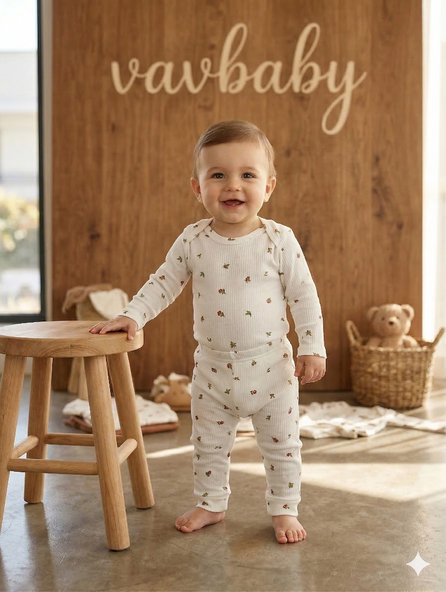 Vavbaby%202li%20Desenli%20%100%20Pamuklu%20Kız%20Bebek%20Body%20Pantolon%20Takım-Beyaz%20
