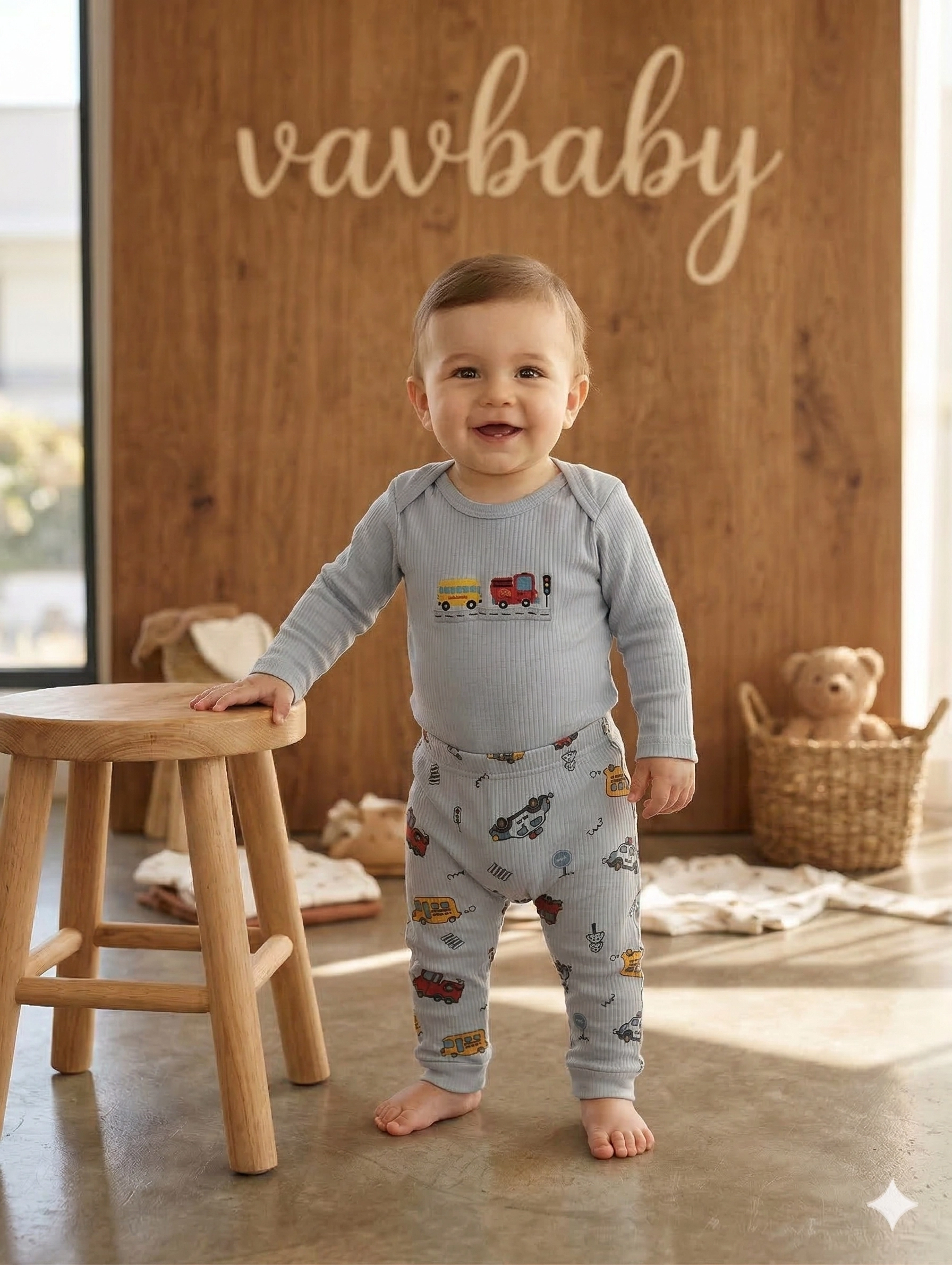 Vavbaby%202li%20Desenli%20%100%20Pamuklu%20Kız%20Bebek%20Body%20Pantolon%20Takım-Araba