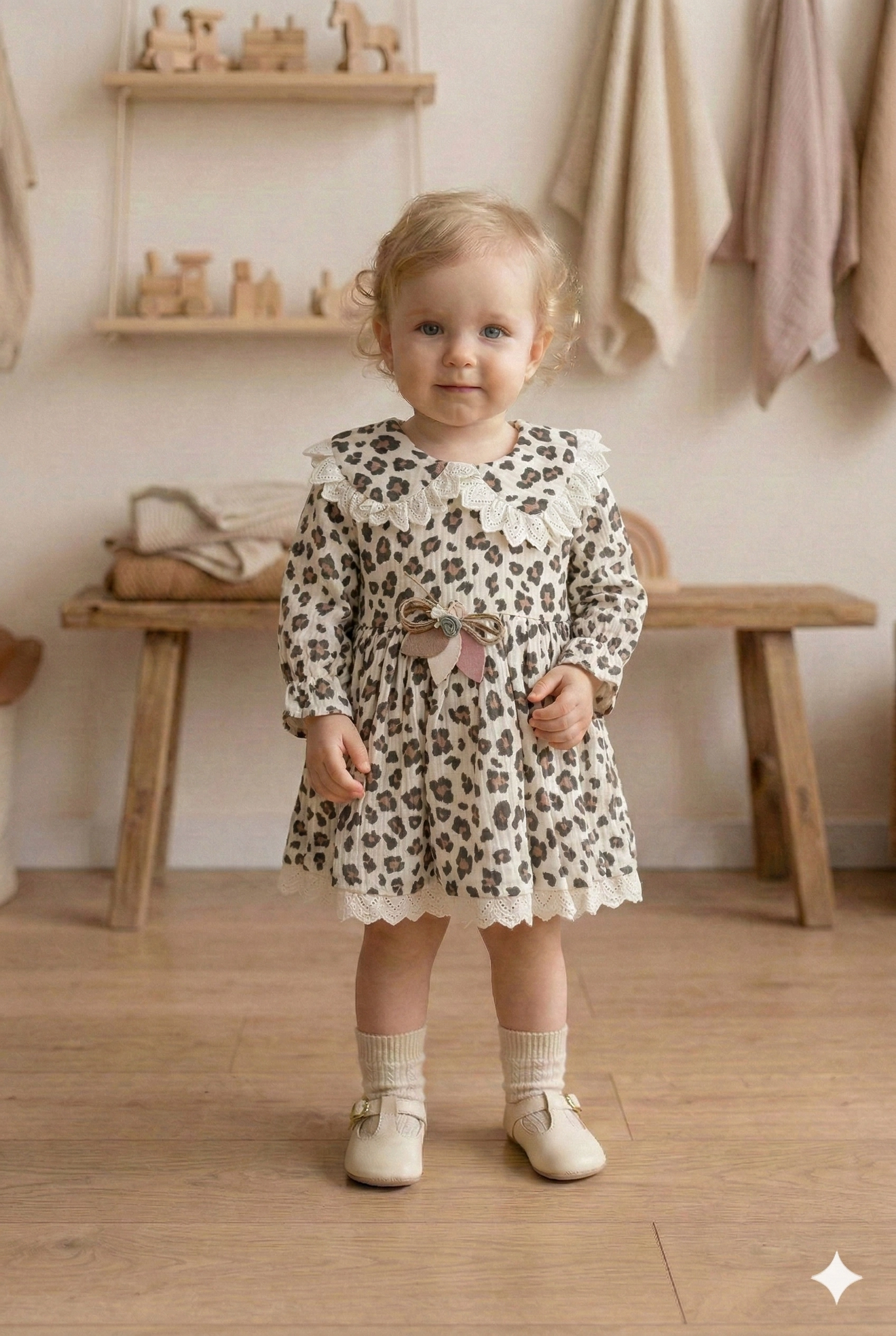 Dantel%20Yakalı%20Leopar%20Desenli%20Müslin%20Kız%20Bebek%20Elbisesi