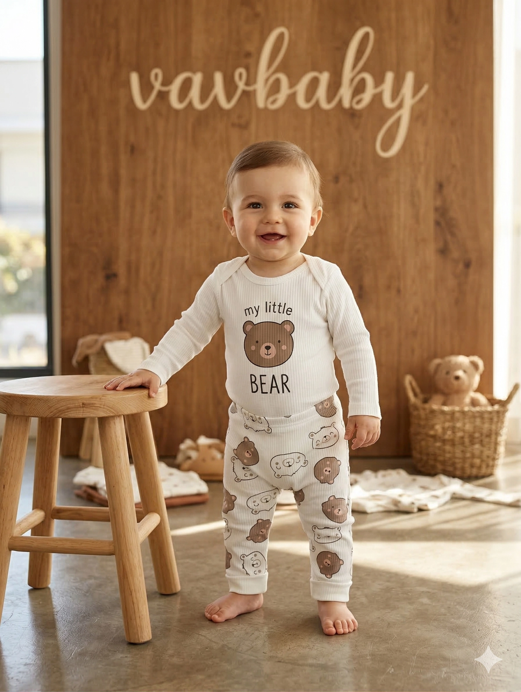 Vavbaby%202li%20Desenli%20%100%20Pamuklu%20Kız%20Bebek%20Body%20Pantolon%20Takım-Ayıcık