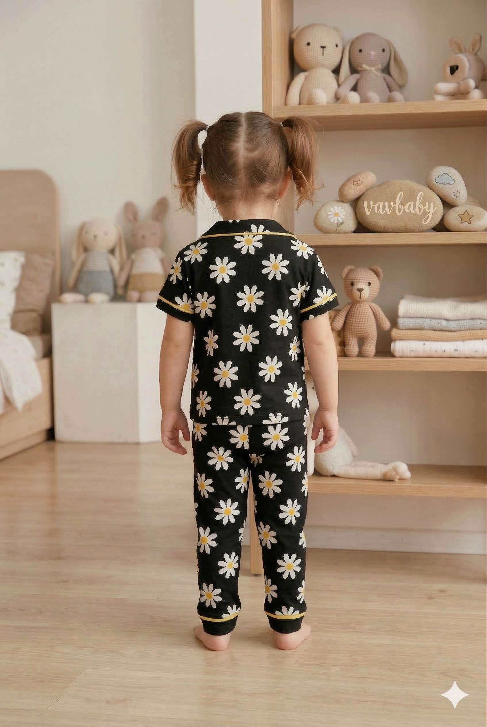 Kız%20Çocuk%20Pamuklu%20Kruvaze%20Yaka%20Önden%20Düğmeli%20%20Papatya%20Desenli%20Mevsimlik%20Alt%20Üst%20Pijama%20Takım