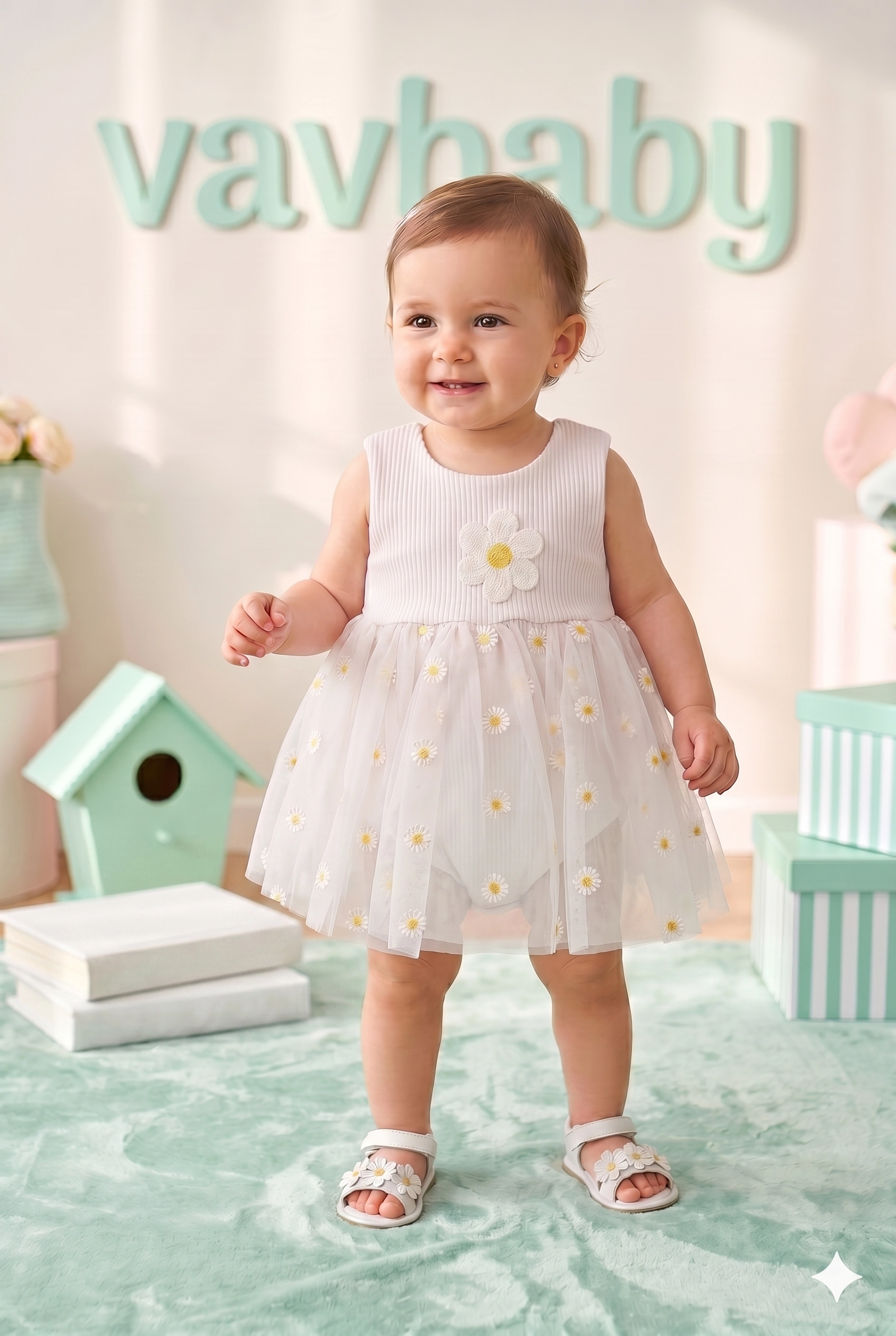 Kız%20Bebek%20Papatya%20Kabartma%20Desenli%20Çıtçıtlı%20Badi%20Zıbın%20Tütü%20Elbise-Beyaz