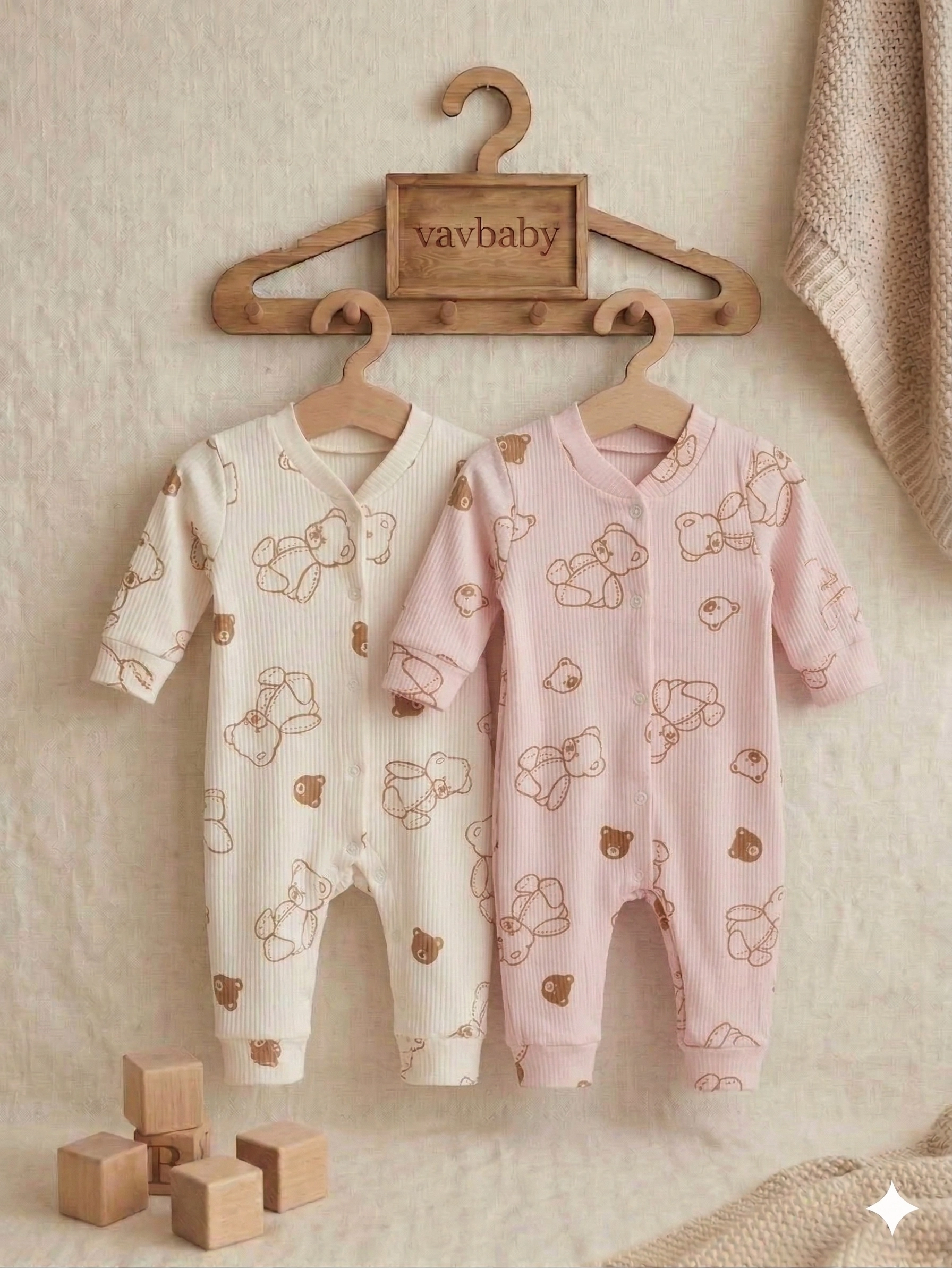 Ayıcık%20Desenli%20Pamuklu%20Raporlu%20Kumaş%20Bebek%20Tulum%20Seti%20-%202’li%20Paket%20(Beyaz-Pembe)