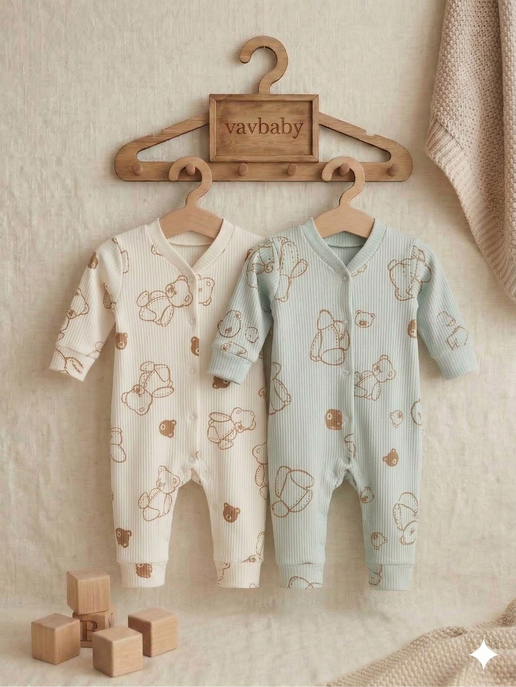 Ayıcık%20Desenli%20Pamuklu%20Raporlu%20Kumaş%20Bebek%20Tulum%20Seti%20-%202’li%20Paket%20(Beyaz-Yeşil)