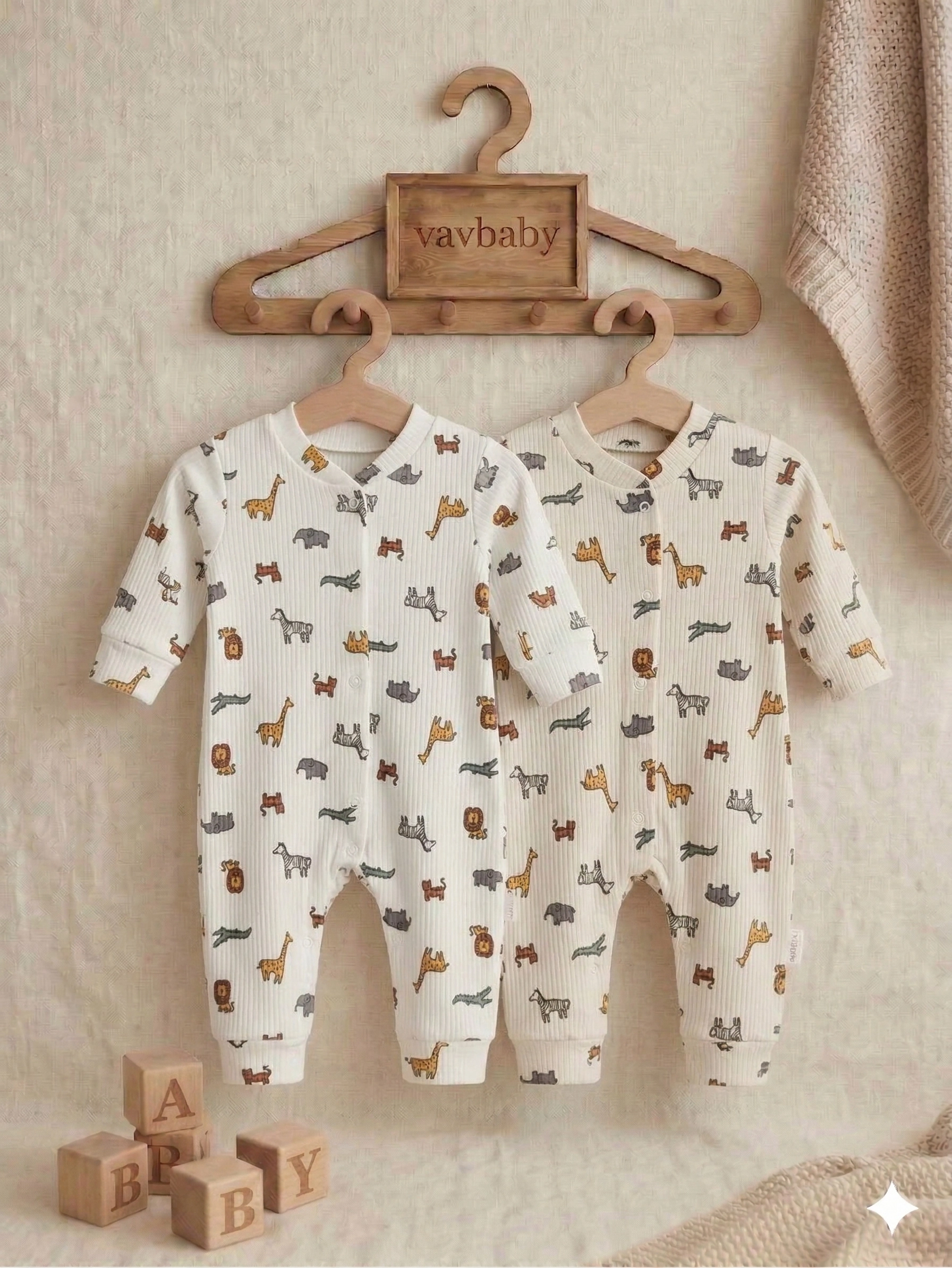 Animals%20Desenli%20Pamuklu%20Raporlu%20Kumaş%20Bebek%20Tulum%20Seti%20-%202’li%20Paket%20(Beyaz-Ekru)