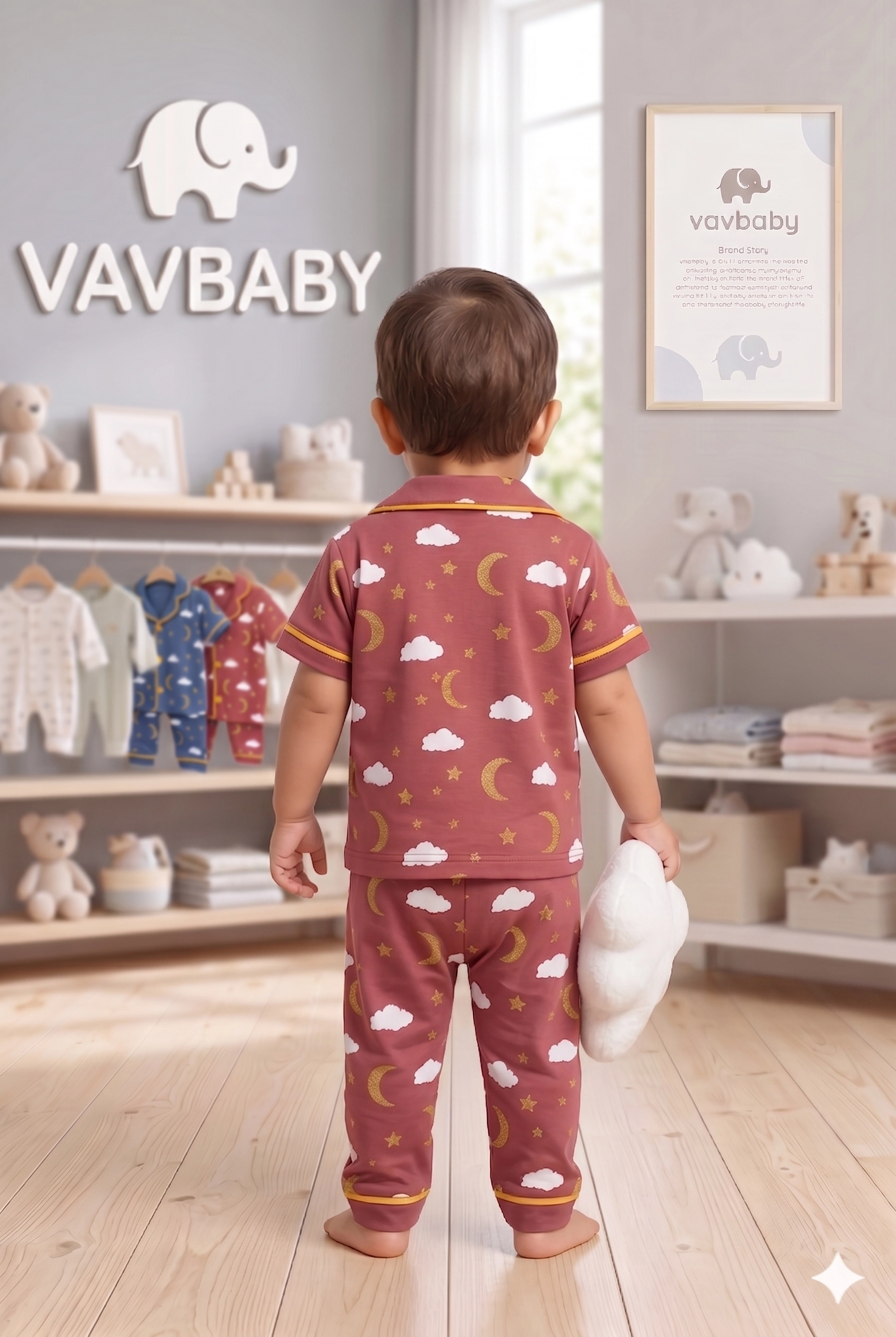 Pamuklu%20Kruvaze%20Yaka%20Önden%20Düğmeli%20Bulut-Ay%20Desenli%20Mevsimlik%20Alt%20Üst%20Pijama%20Takım-Kırmızı