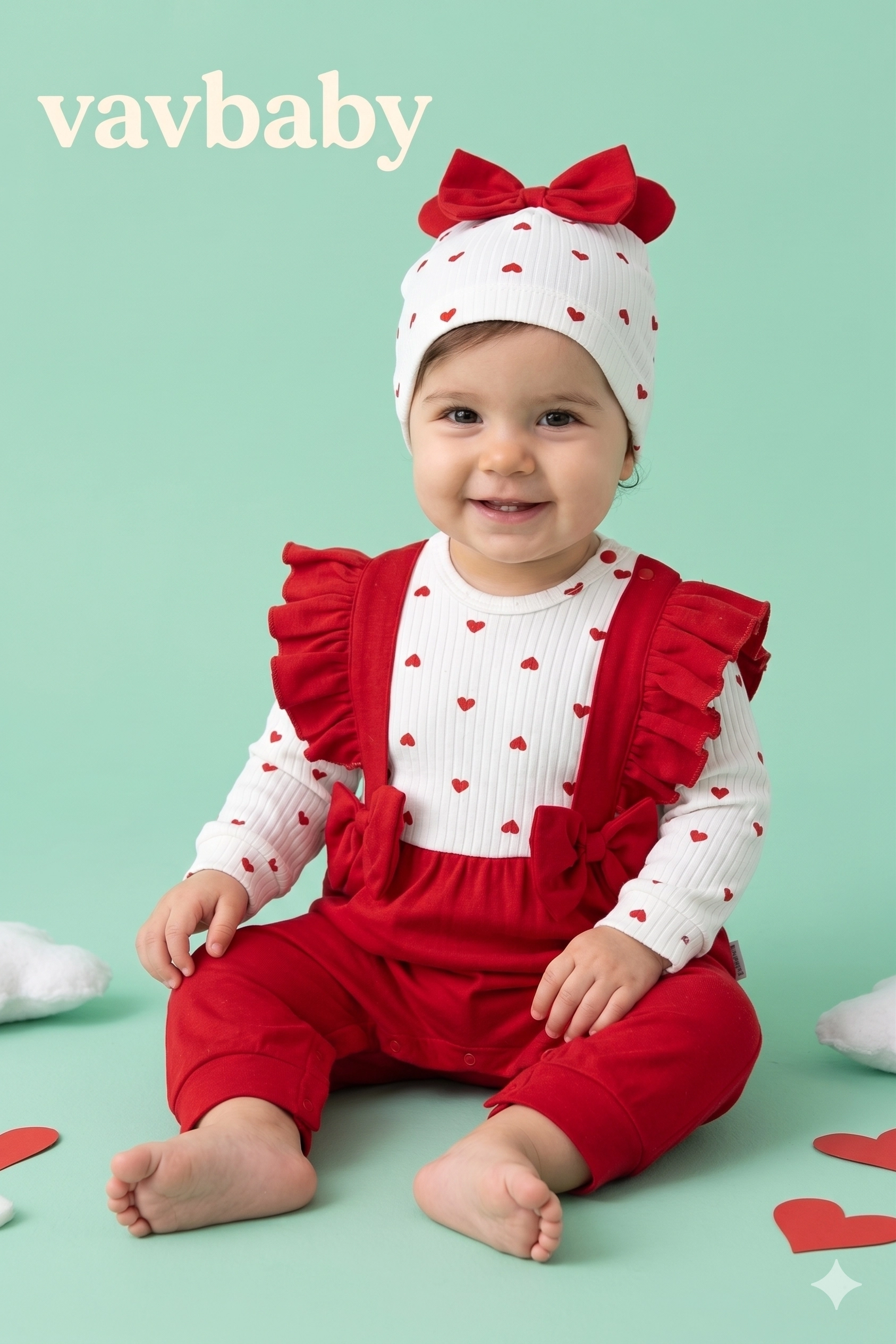 Kız%20Bebek%20Kalp%20Desenli%20Fiyonklu%20Fırfırlı%20Bebek%20Salopet%20Tulum%20ve%20Bere