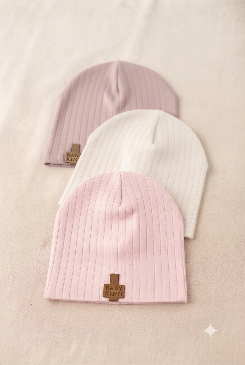 Organik%20Pamuklu,%20Yumuşak%20Dokulu,%20Ribanalı%20Düz%20Model%203’lü%20Set%20Unisex%20Bebek%20Şapkası%20(Pembe-Beyaz-Gül%20Kurusu)