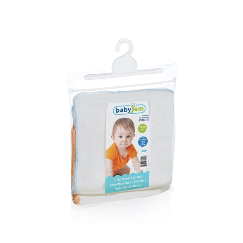 Babyjem%20Bebek%20Beyaz%20Penye%2010’lu%20Ağız%20Bezi%2028x28%20cm
