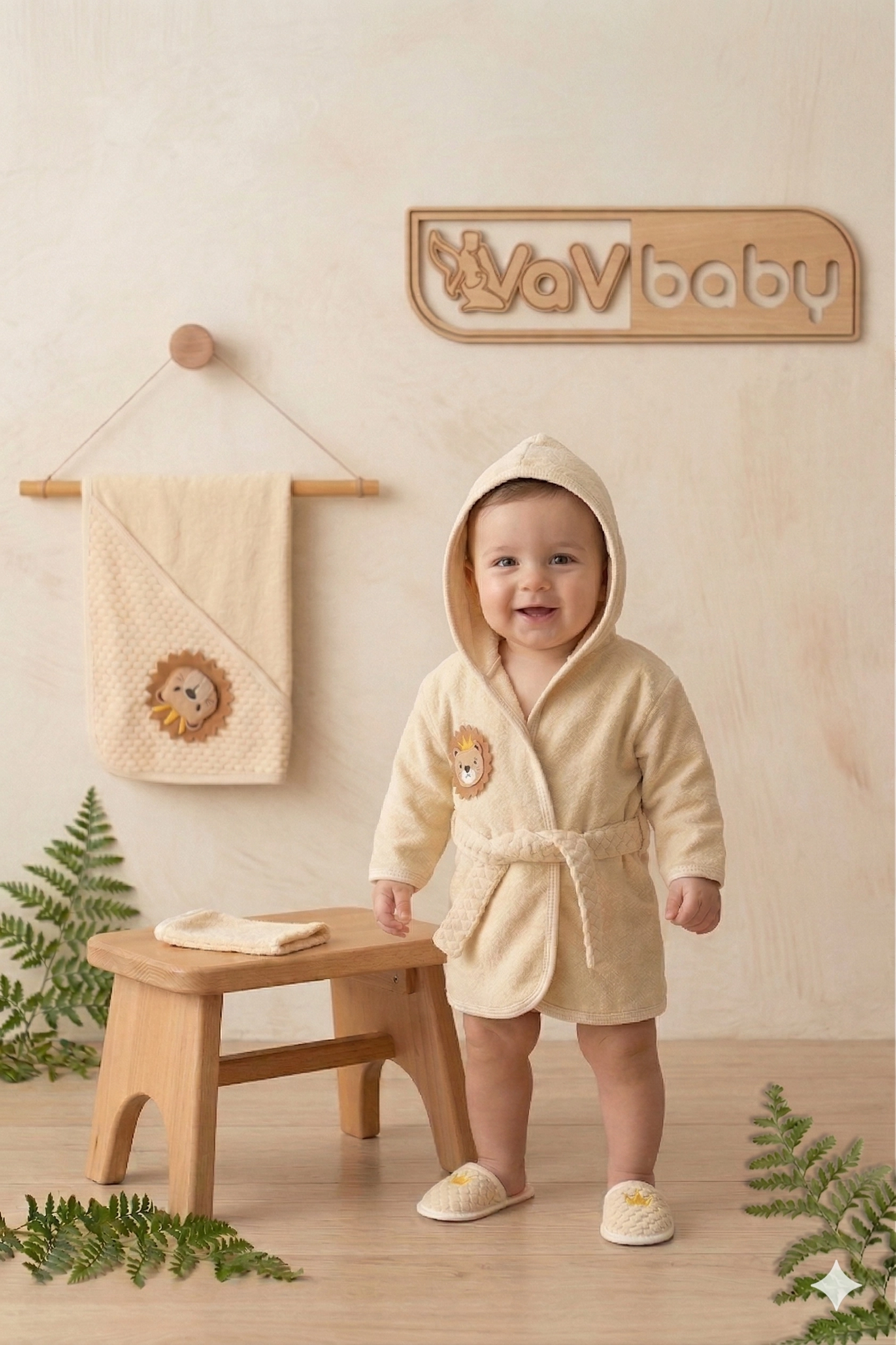 VaVbaby%20Organik%20Bambu%20Bebek%20Havlu%20Bornoz%20Seti%20Bebek%20Havlu%20Kundak%20Lion