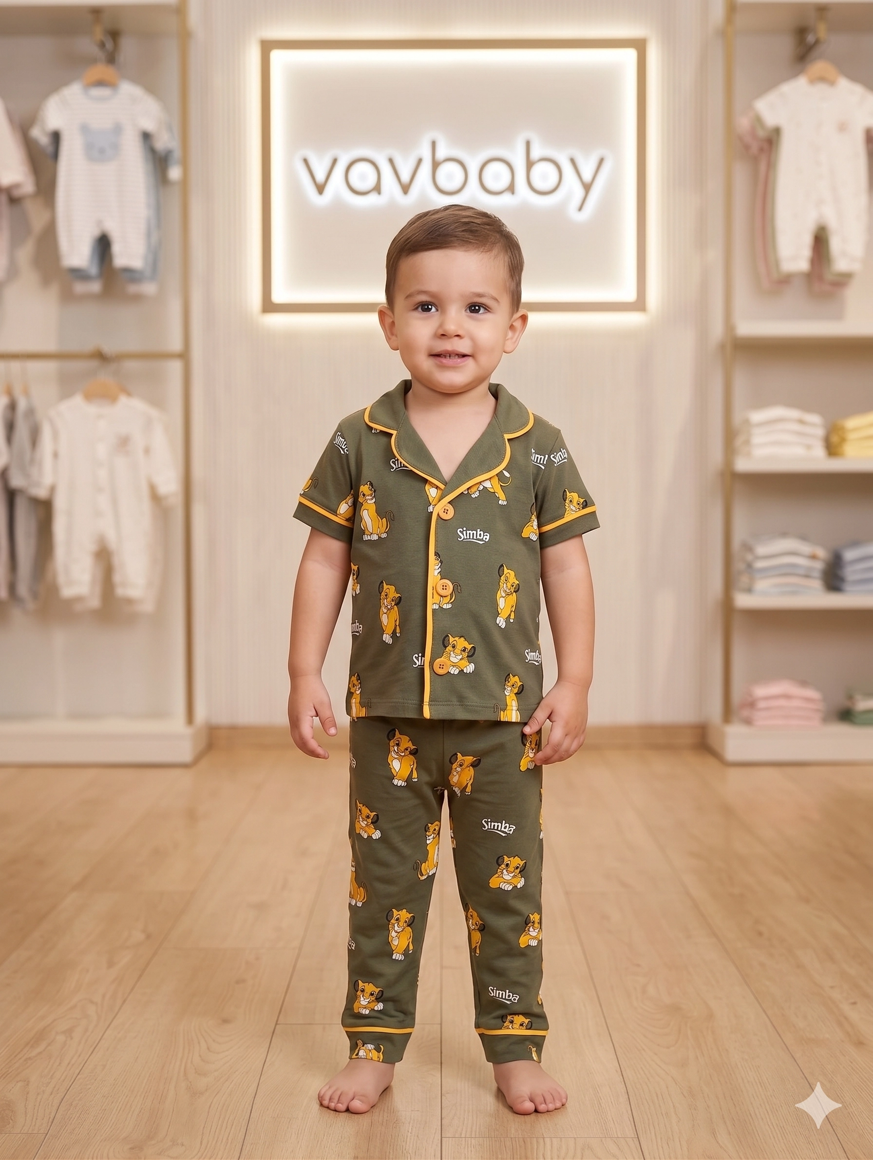 %20Pamuklu%20Kruvaze%20Yaka%20Önden%20Düğmeli%20Aslan%20Kral%20Desenli%20Mevsimlik%20Alt%20Üst%20Pijama%20Takım%20(Yeşil)