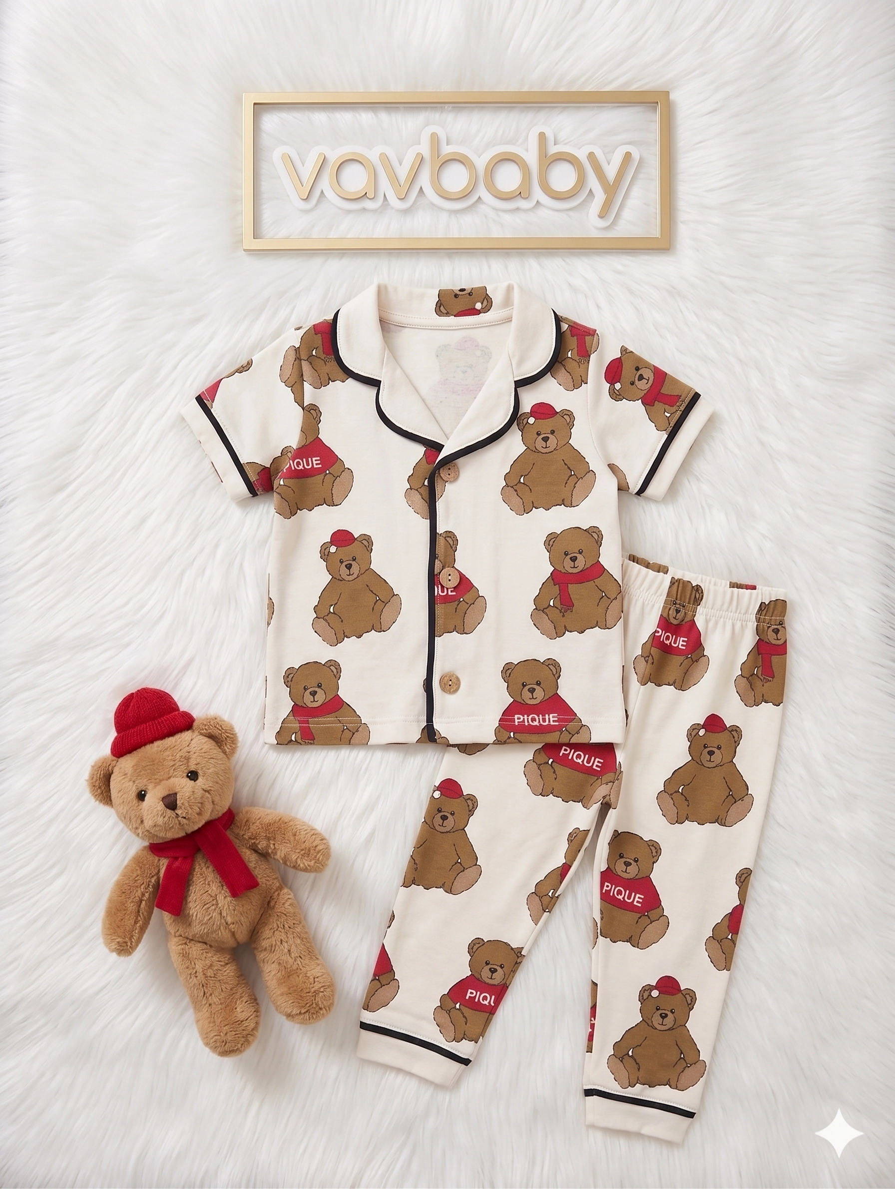 %20Pamuklu%20Kruvaze%20Yaka%20Önden%20Düğmeli%20Teddy%20Ayıcık%20Desenli%20Mevsimlik%20Alt%20Üst%20Pijama%20Takım