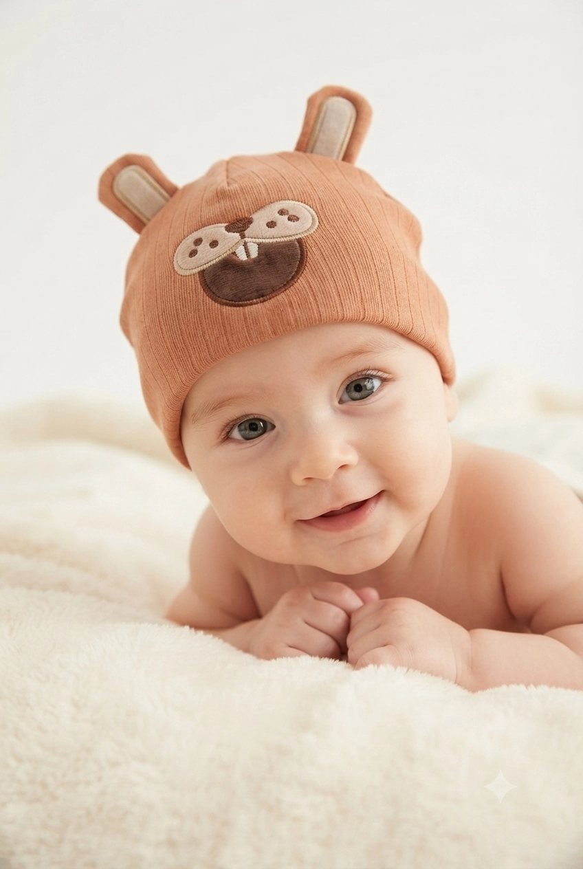 Organik%20Pamuklu,%20Yumuşak%20Dokulu,%20Ribanalı%20Köstebek%20Model%203’lü%20Set%20Unisex%20Bebek%20Şapkası%20(Kiremit-Yeşil-Gri)