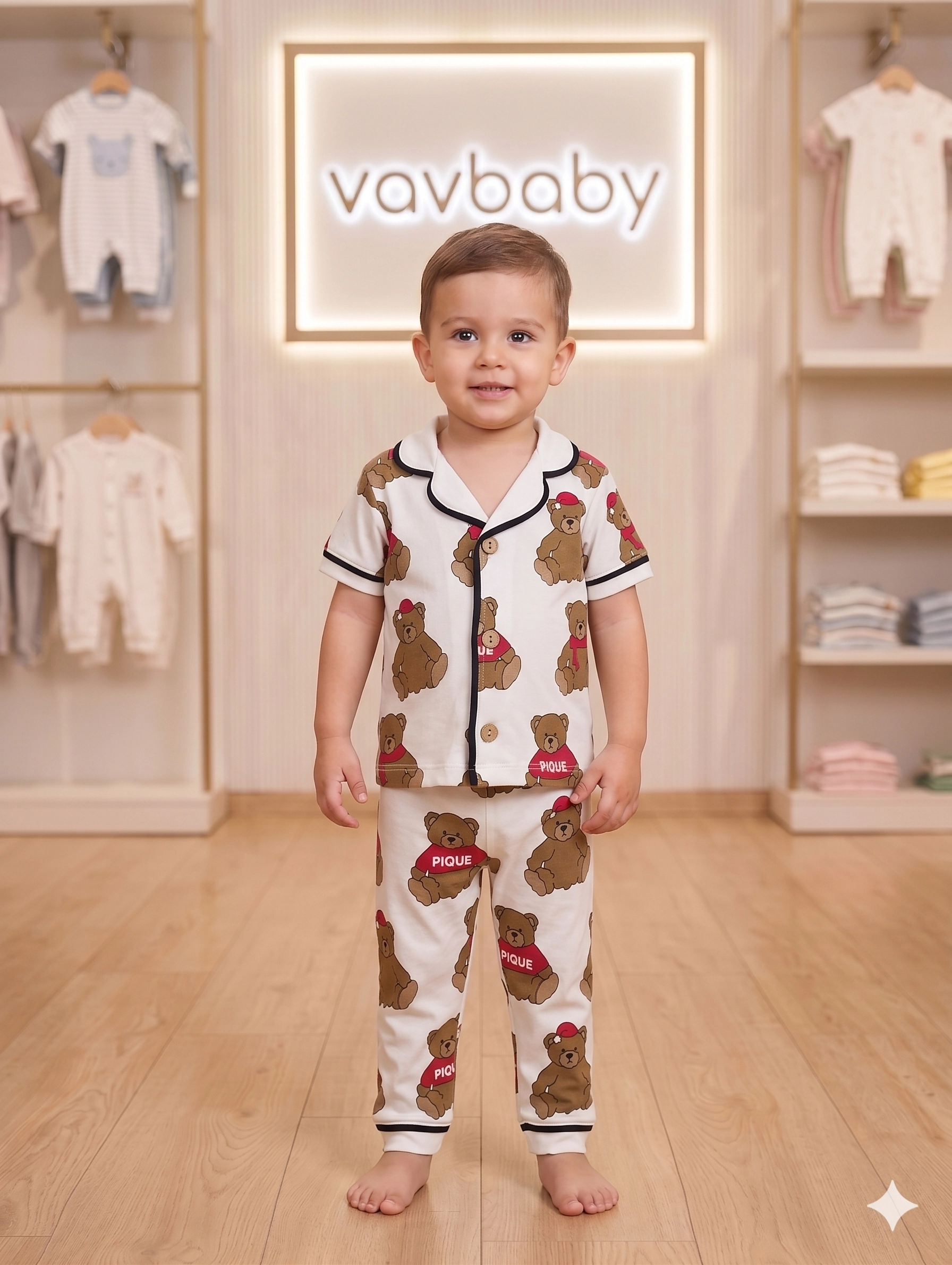 %20Pamuklu%20Kruvaze%20Yaka%20Önden%20Düğmeli%20Teddy%20Ayıcık%20Desenli%20Mevsimlik%20Alt%20Üst%20Pijama%20Takım