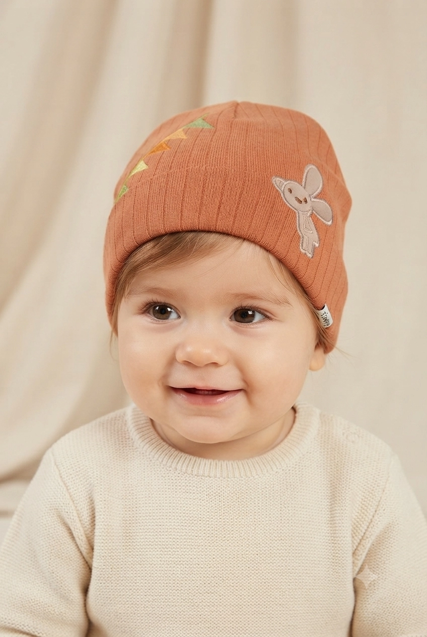 Organik%20Pamuklu,%20Yumuşak%20Dokulu,%20Ribanalı%20Tavşan%20Model%203’lü%20Set%20Unisex%20Bebek%20Şapkası%20(Kiremit-Yeşil-Krem)