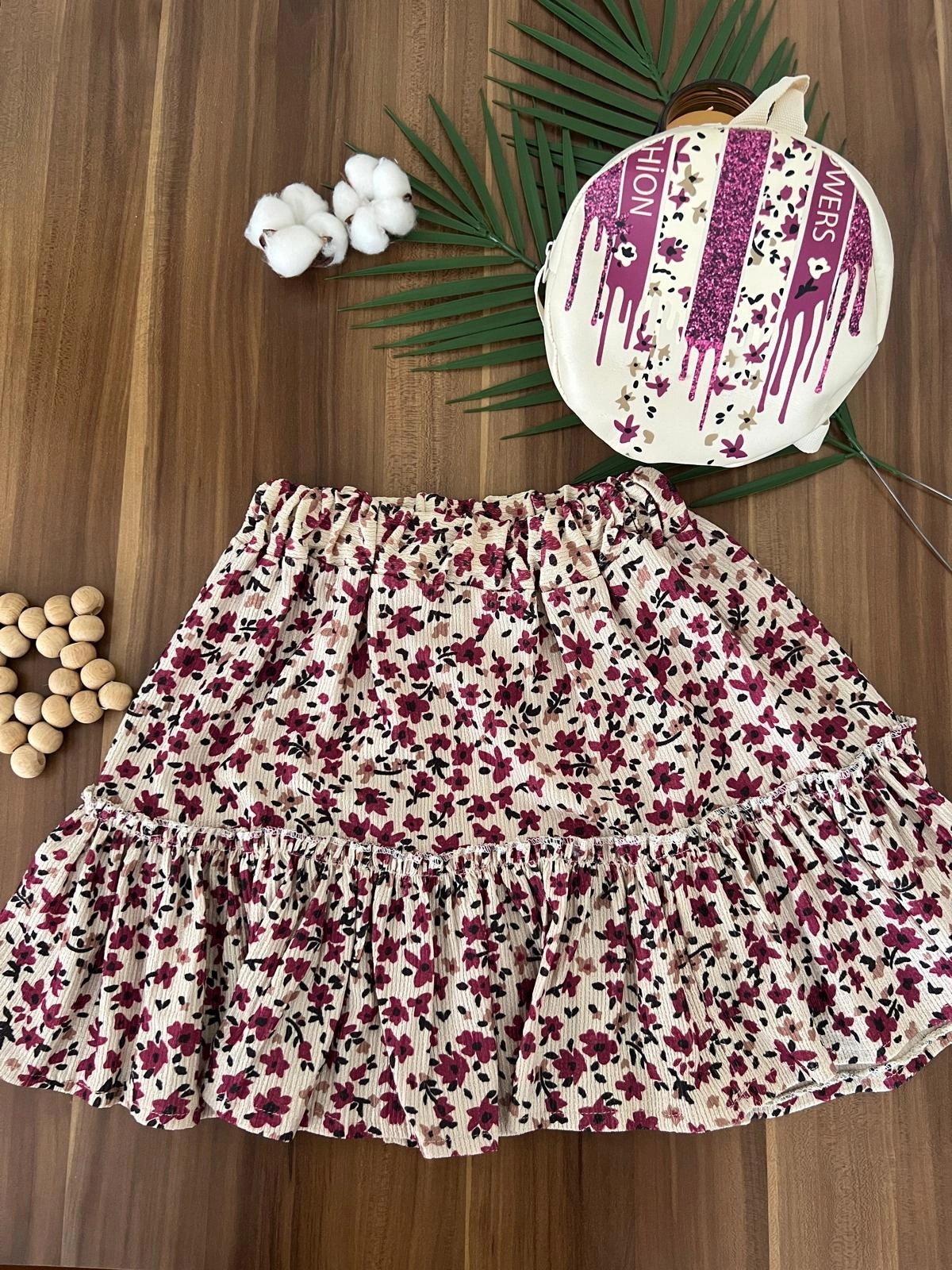 VaVbaby%20Yazlık%20Çiçekli%20Etekli%20Kalp%20Çantalı%20Takım