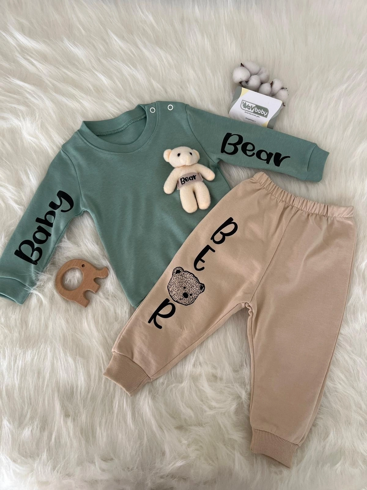 VaVbaby%20Ayıcıklı%20Bebek%20Penye%20Takım%20Bebek%20Pijama%20Takımı