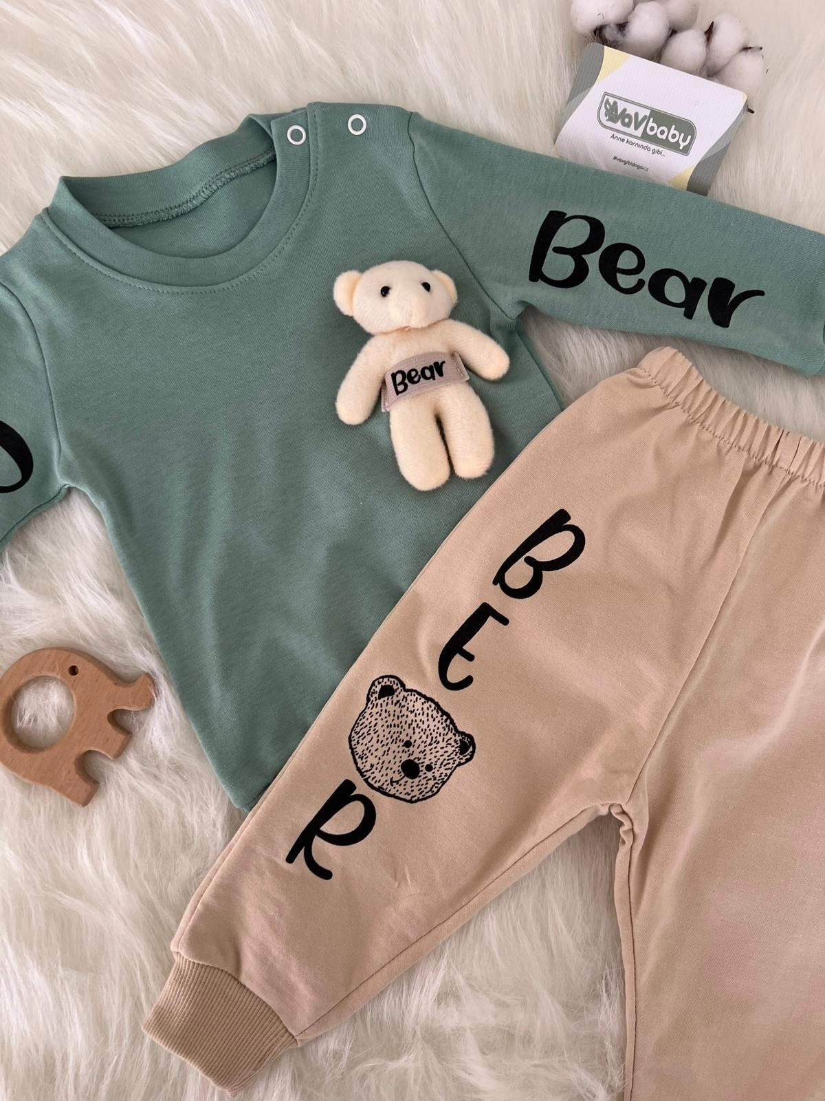 VaVbaby%20Ayıcıklı%20Bebek%20Penye%20Takım%20Bebek%20Pijama%20Takımı