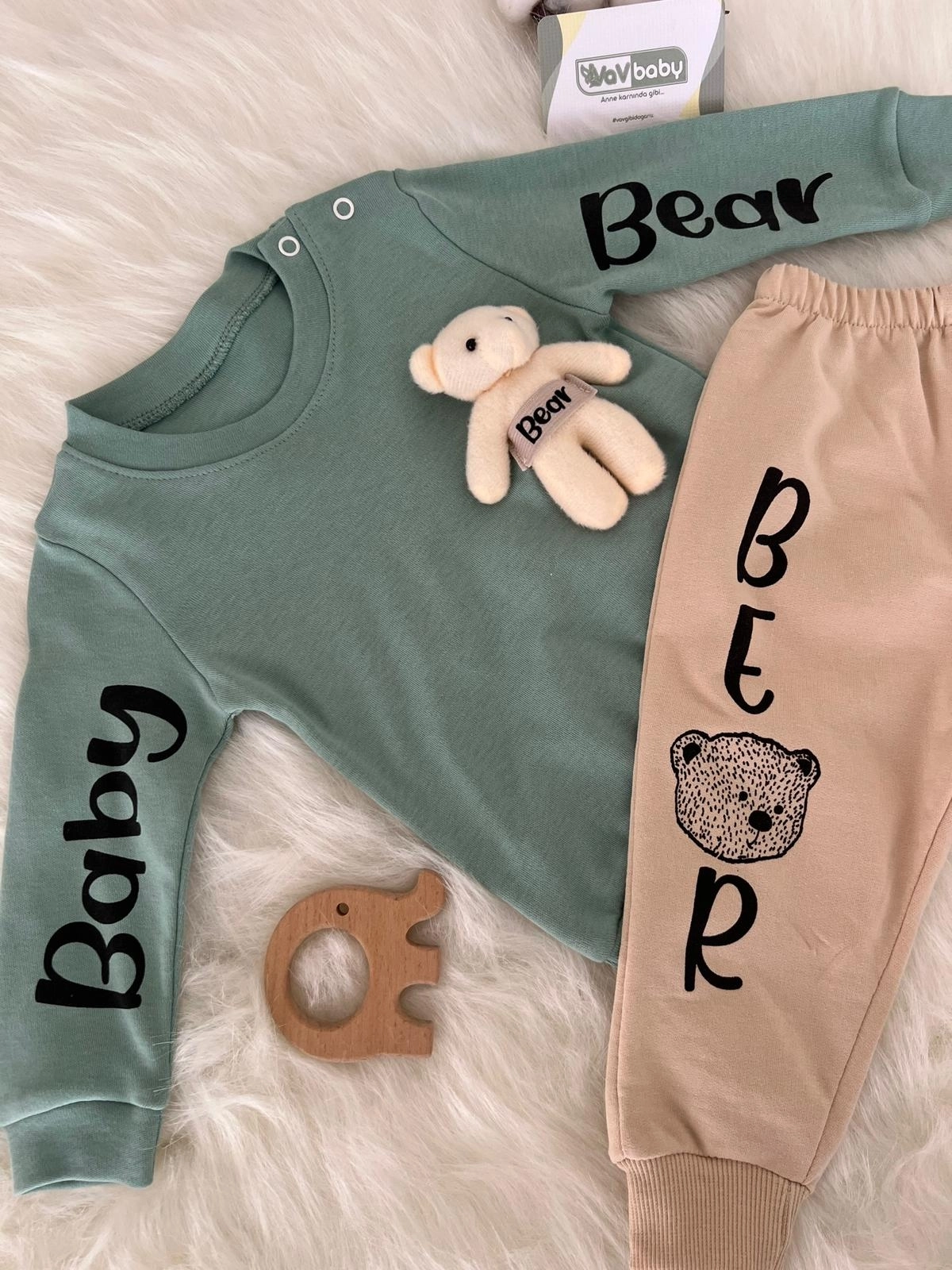 VaVbaby%20Ayıcıklı%20Bebek%20Penye%20Takım%20Bebek%20Pijama%20Takımı