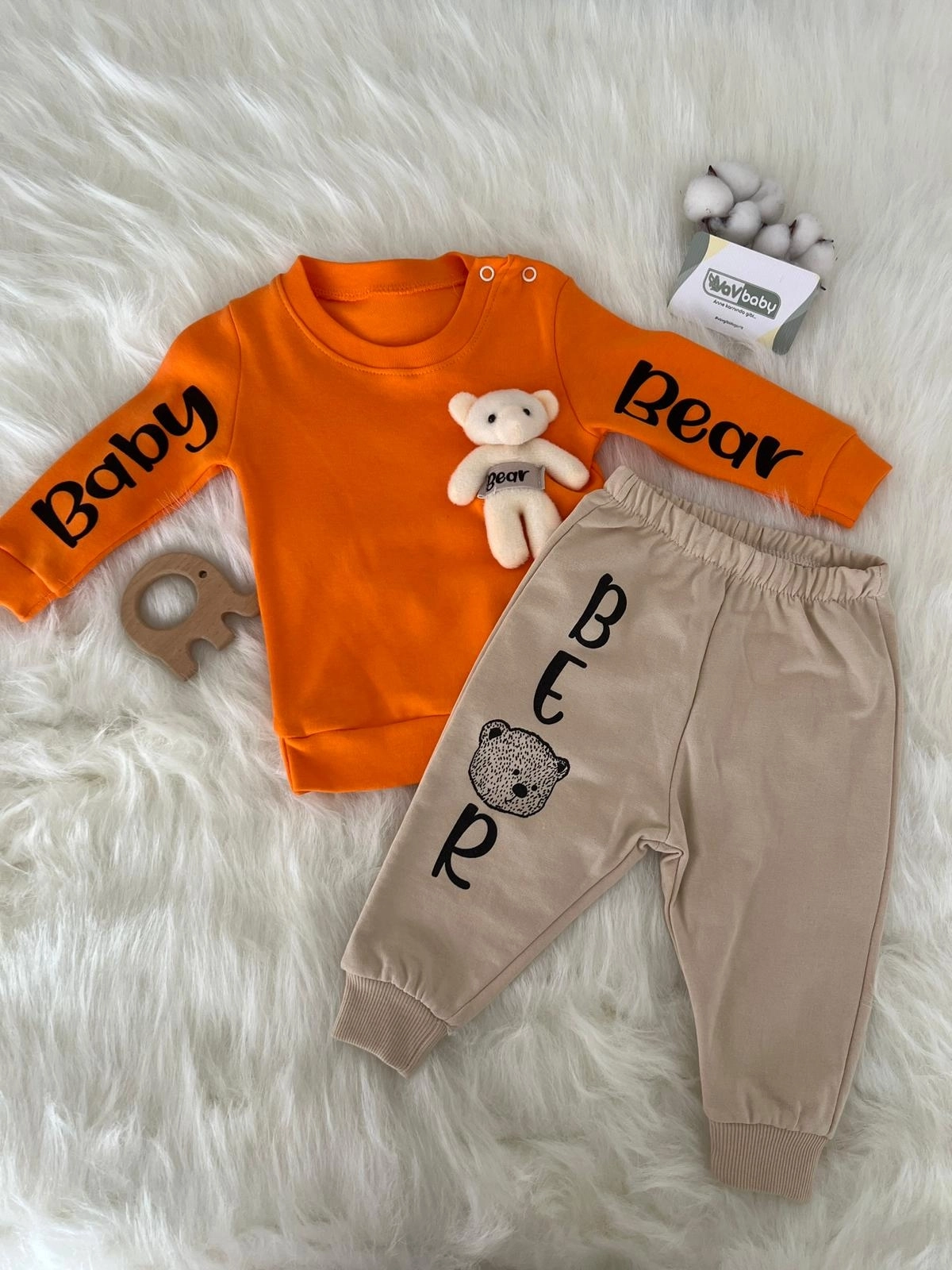 VaVbaby%20Ayıcıklı%20Bebek%20Penye%20Takım%20Bebek%20Pijama%20Takımı
