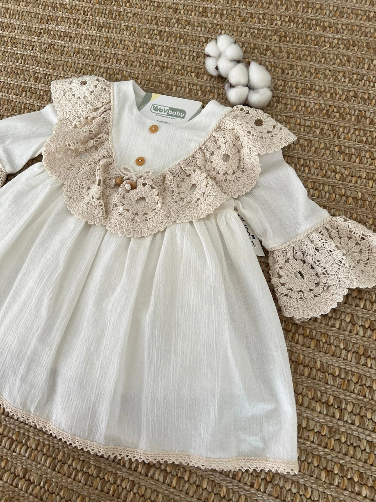 VaVbaby%20Boncuklu%20Dantelli%20Naturel%20Kız%20Bebek%20Elbise