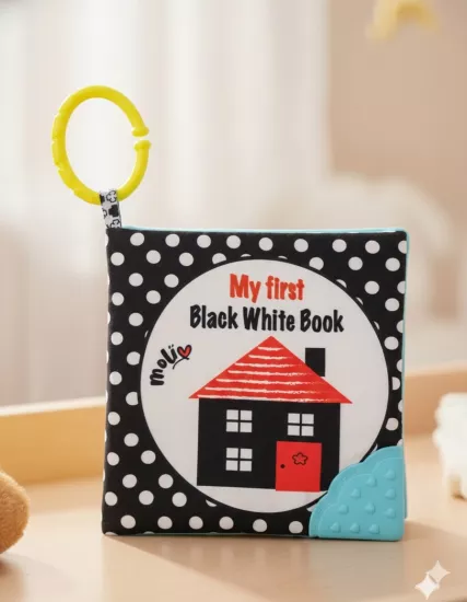 Diş Kaşıyıcılı ve Askılı İlk Aktivite Kitabım Hışırtılı Kitap - Siyah/Beyaz İlk Bez Kitabım