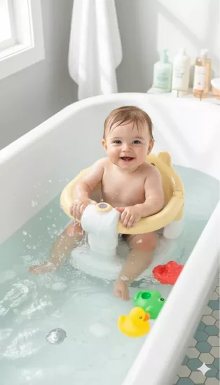 VaVbaby Önden Açılır Bebek Banyo & Bebek Mama Oturağı Sarı