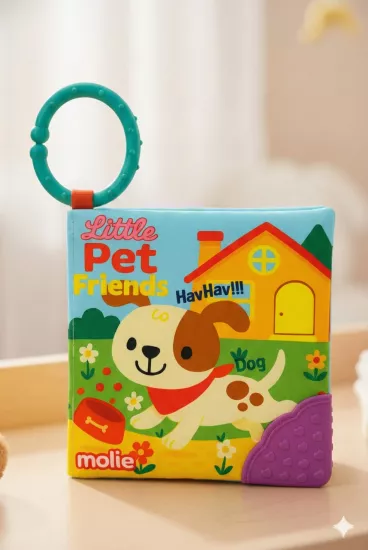 Diş Kaşıyıcılı ve Askılı İlk Aktivite Kitabım Hışırtılı Kitap - Hayvan Dostlarım İlk Bez Kitabım