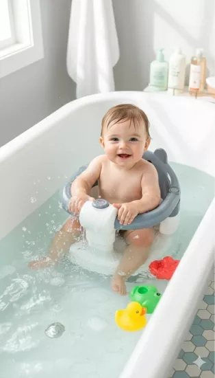 VaVbaby Önden Açılır Bebek Banyo & Bebek Mama Oturağı Gri