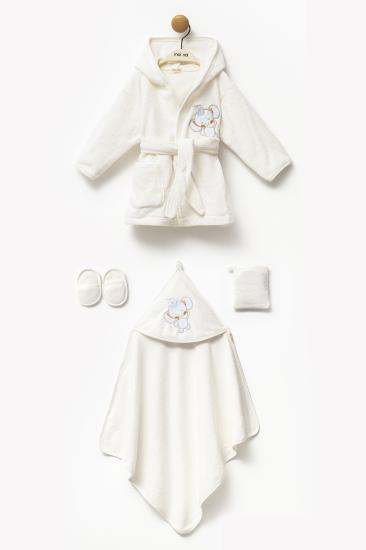 VavBaby Bebek Yumuşak Havlu Bornoz 4’lü Set Fil 