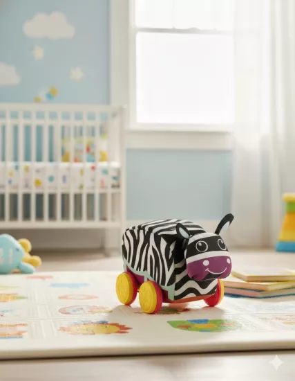 Sevimli Zebra Figürlü Peluş Araba - İlk Adım Eğitici Oyuncak