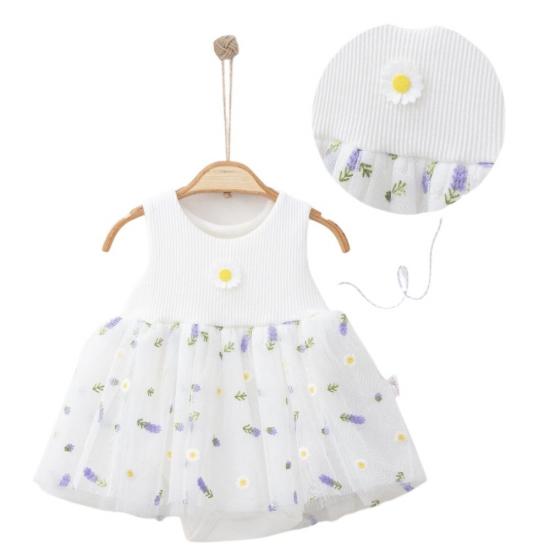 VaVbaby Kız Bebek Çocuk Prenses Kabarık Tütü Elbise Beyaz Papatya-Lavanta