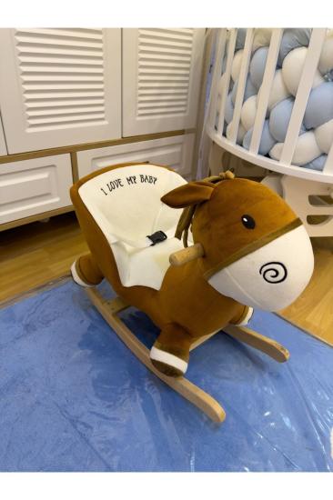 VaVbaby Sallanan At Ahşap Peluş Yumuşak - Eşek Kahverengi