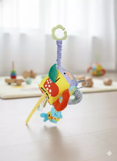 Renkli Aktivite Küpü - Asılabilir Puset, Anakucağı ve Yatak Oyuncağı (Diş Kaşıyıcılı & Çıngıraklı)