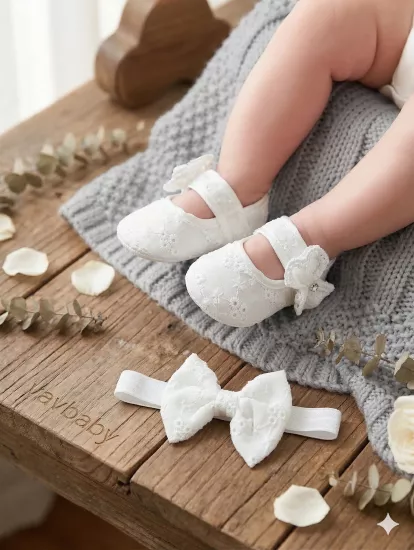 VaVbaby Kız Bebek Fiyonklu Yenidoğan Bebek Ayakkabısı - Mevlüt Ayakkabısı